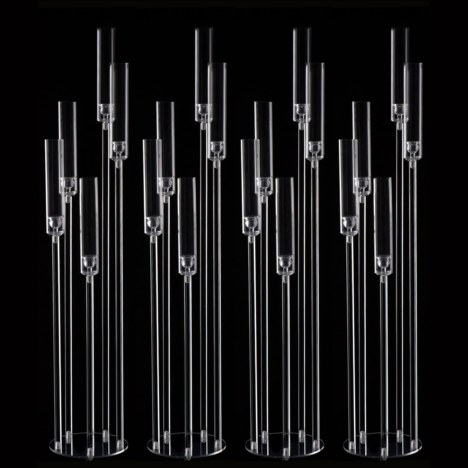 4Pcs Clear Acrylic 5-Arm Candelabra - 45.7 Inch Tall Floor Candle Holders for Wedding, Birthday Party & Home Decoration - Fits 0.8