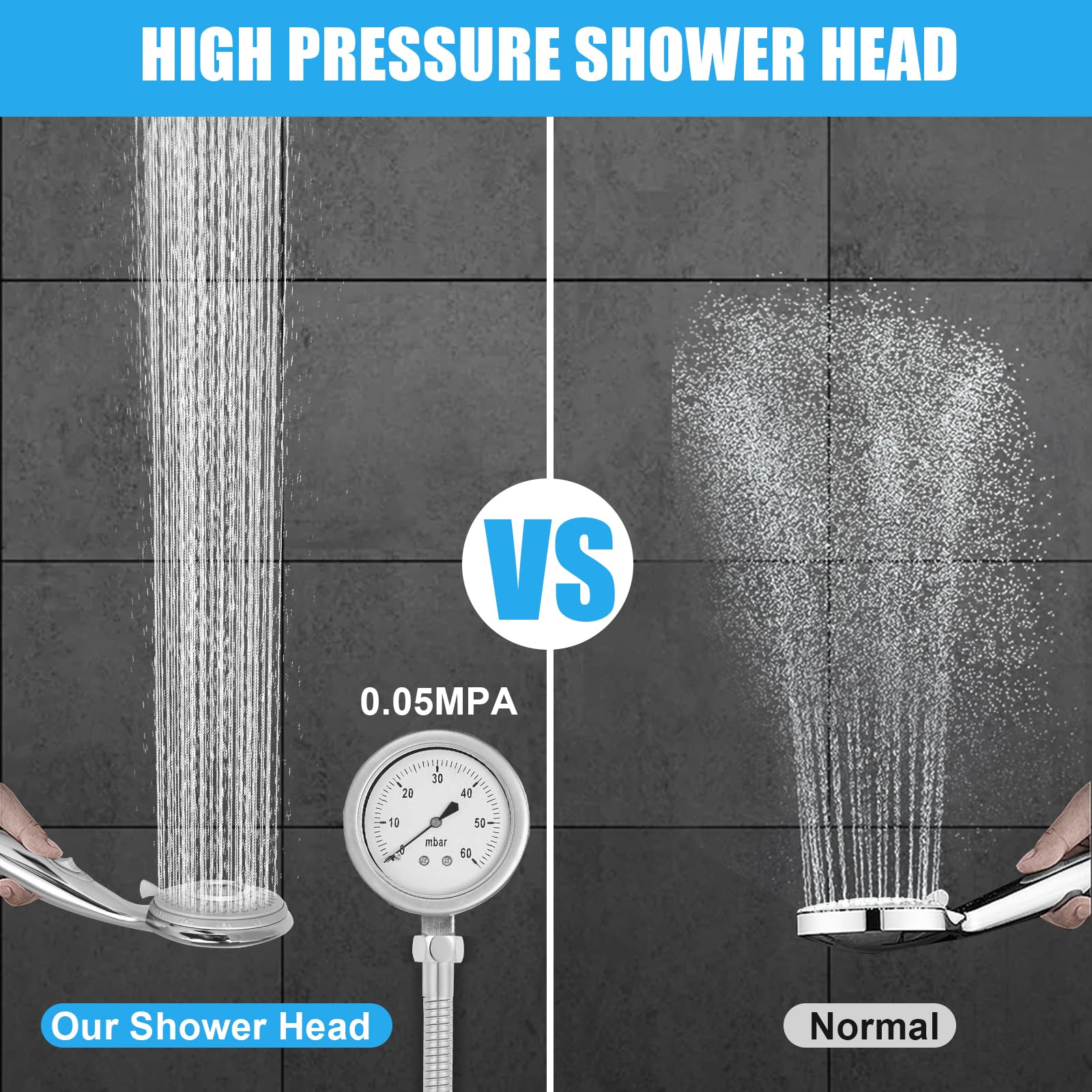 RV Shower Head with Hose - 6 Mode High Pressure Handheld Shower Head Replacement for Campers, Travel Trailers & Motorhomes | Detachable Shower Head with On/Off Switch, Holder & Chrome Hose | Perfect for Outdoor Camping, RV Trips & Mobile Living