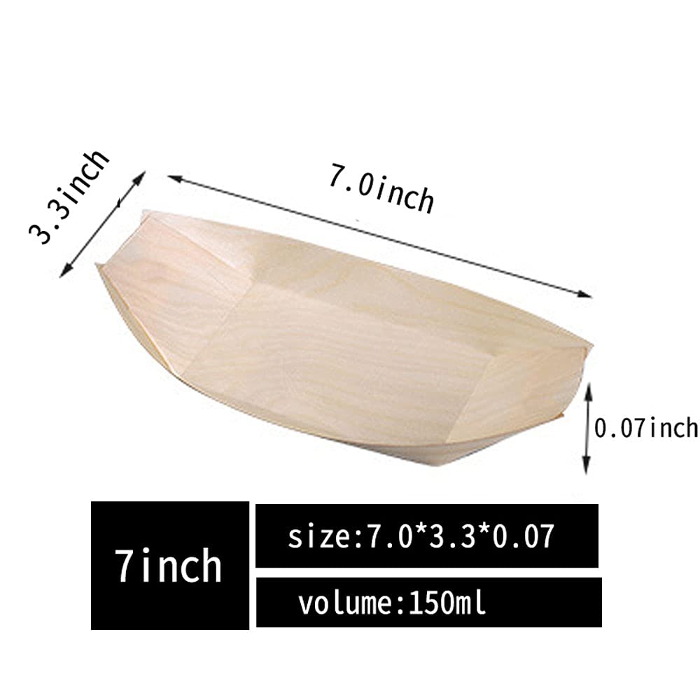 Eco-Friendly Disposable Wooden Boat Plates - 100 Pack (7