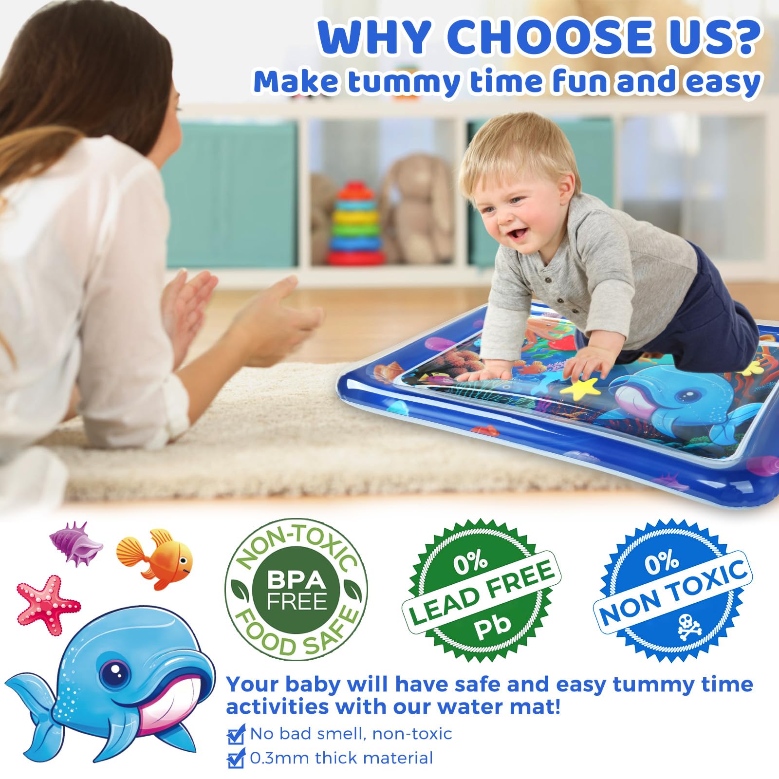 Inflatable Tummy Time Water Mat for Babies 3-24 Months | Premium Developmental Baby Play Mat | Portable Infant Toys for Crawling & Sensory Play | Perfect Baby Shower Gift for Newborns & Toddlers