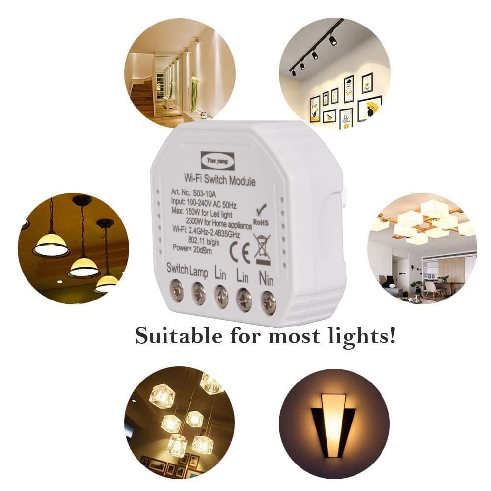 Smart WiFi Light Switch - Compatible with Alexa, Google Home & Smart Life/Tuya App - Remote Control & Voice Command - Perfect for Smart Homes, Bedrooms & Living Rooms
