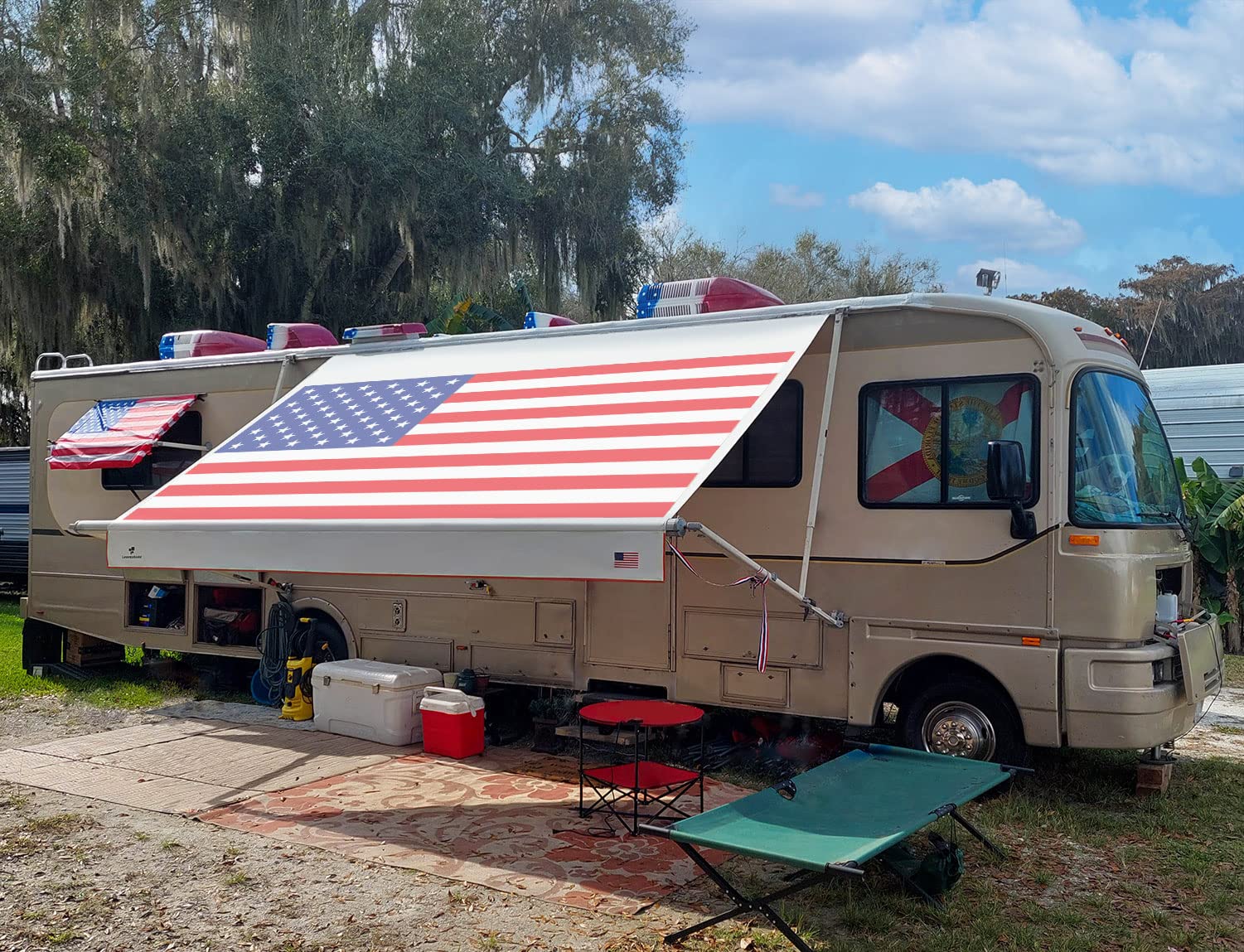 Tentproinc RV Awning Fabric Replacement 11'3'' - Heavy Duty Vinyl Coated Polyester for 12' Awnings - USA Flag Design - 5-Year Weather Resistance - Perfect for Motorhomes, Campers & Trailers (Great for Outdoor Adventures & Road Trips)