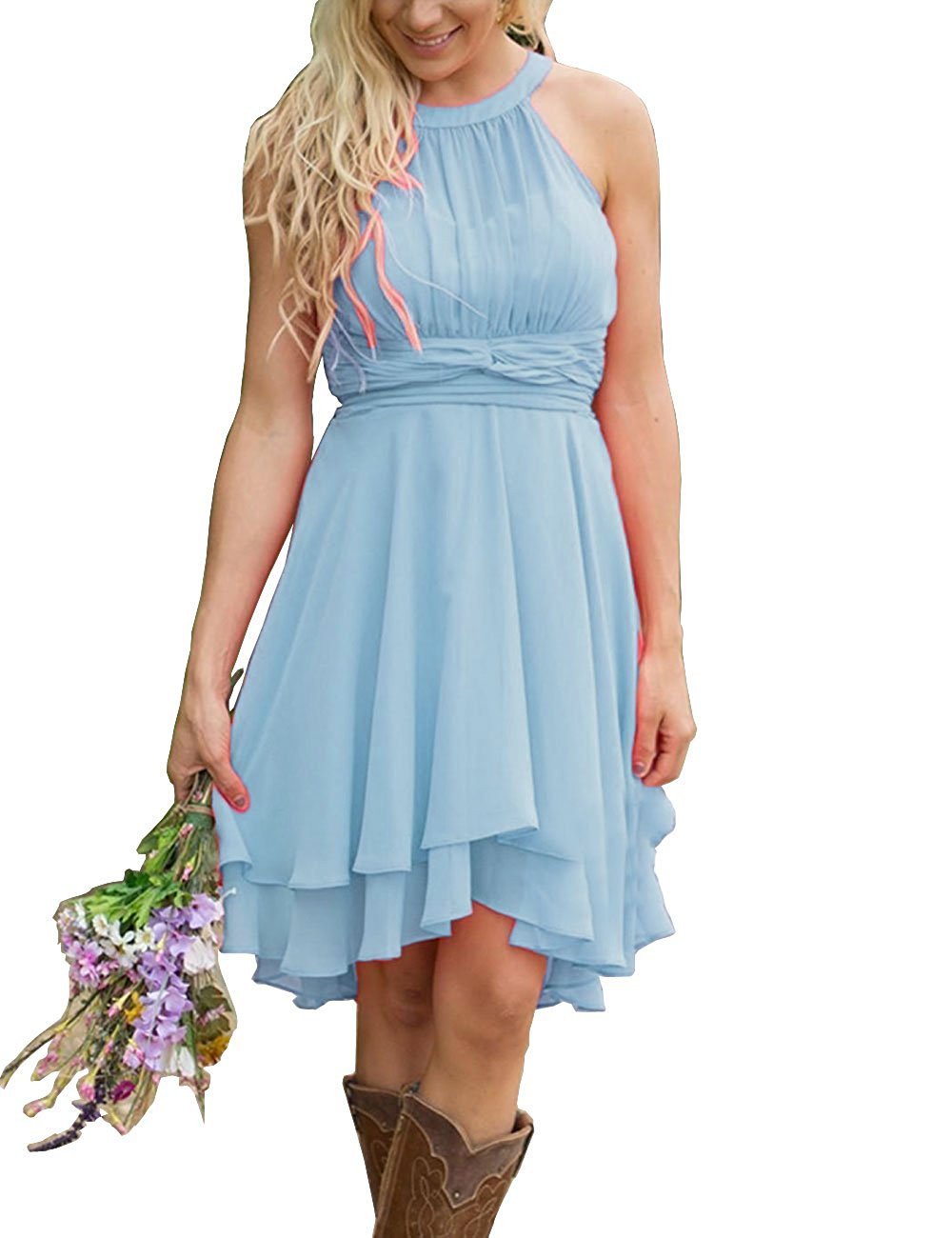Elegant Halter Chiffon Bridesmaid Dress - Knee Length Prom, Homecoming, Beach Wedding Guest Dress for Women | Perfect for Summer Parties, Formal Events & Special Occasions