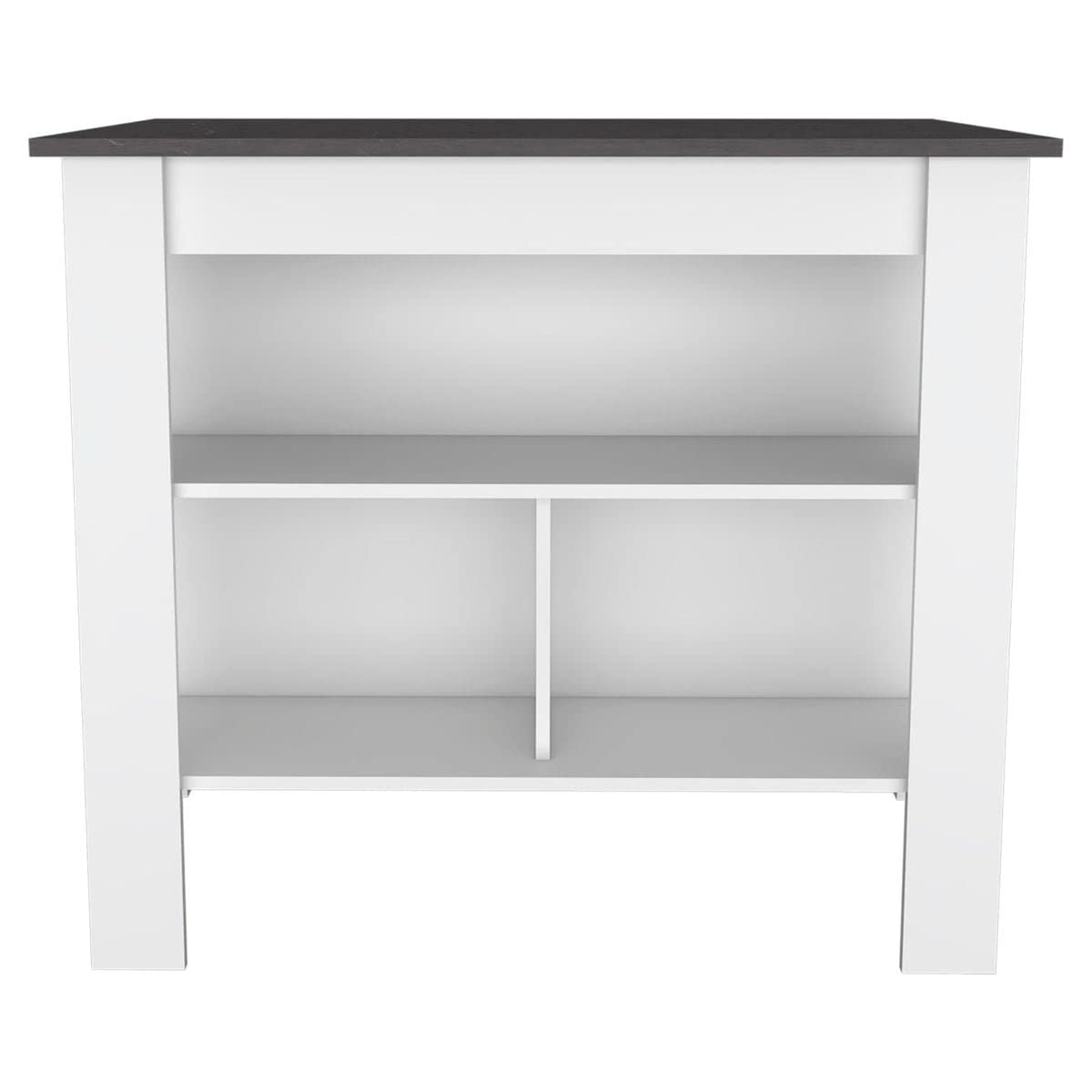White Brooklyn Kitchen Island with Onix Surface & Shelves for Small Spaces