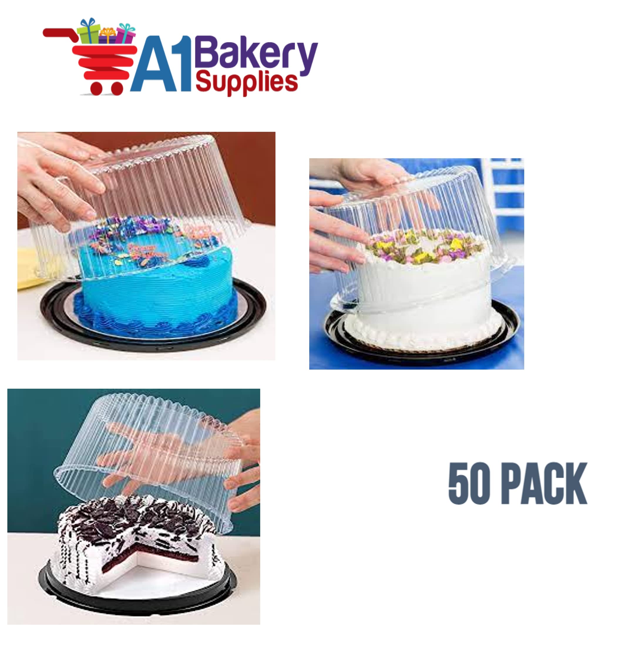 A1 Bakery Supplies 10-11 Inch Clear Cake Dome with Base - 50 Pack Double Layer Display & Storage Container for Wedding, Birthday, and Dessert Showcase