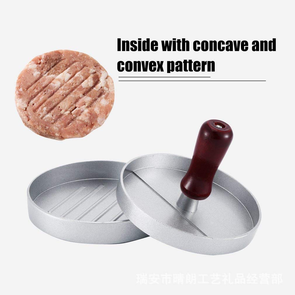 2-Pack Non-Stick Hamburger Press - Aluminum Alloy Patty Maker Mold with Wooden Handle for Perfect Homemade Burgers - Ideal for BBQ, Kitchen, and Outdoor Cooking
