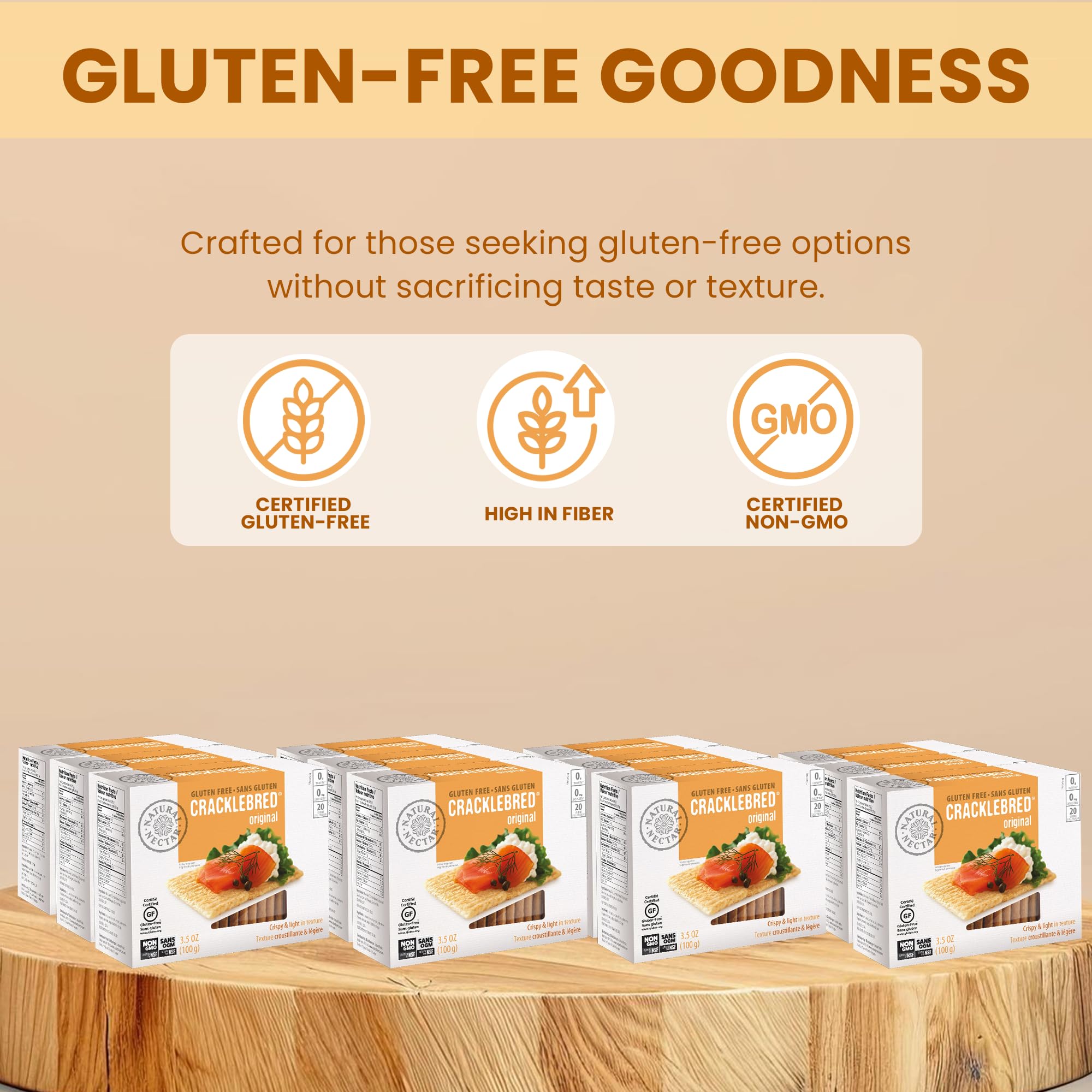 Natural Nectar Original Cracklebred, 12-Pack (4.5 oz Each) | Gluten-Free Crispbread for Healthy Snacks, Toppings & Appetizers | Certified GF | Perfect for Charcuterie Boards, Cheese Pairings & Keto Diets