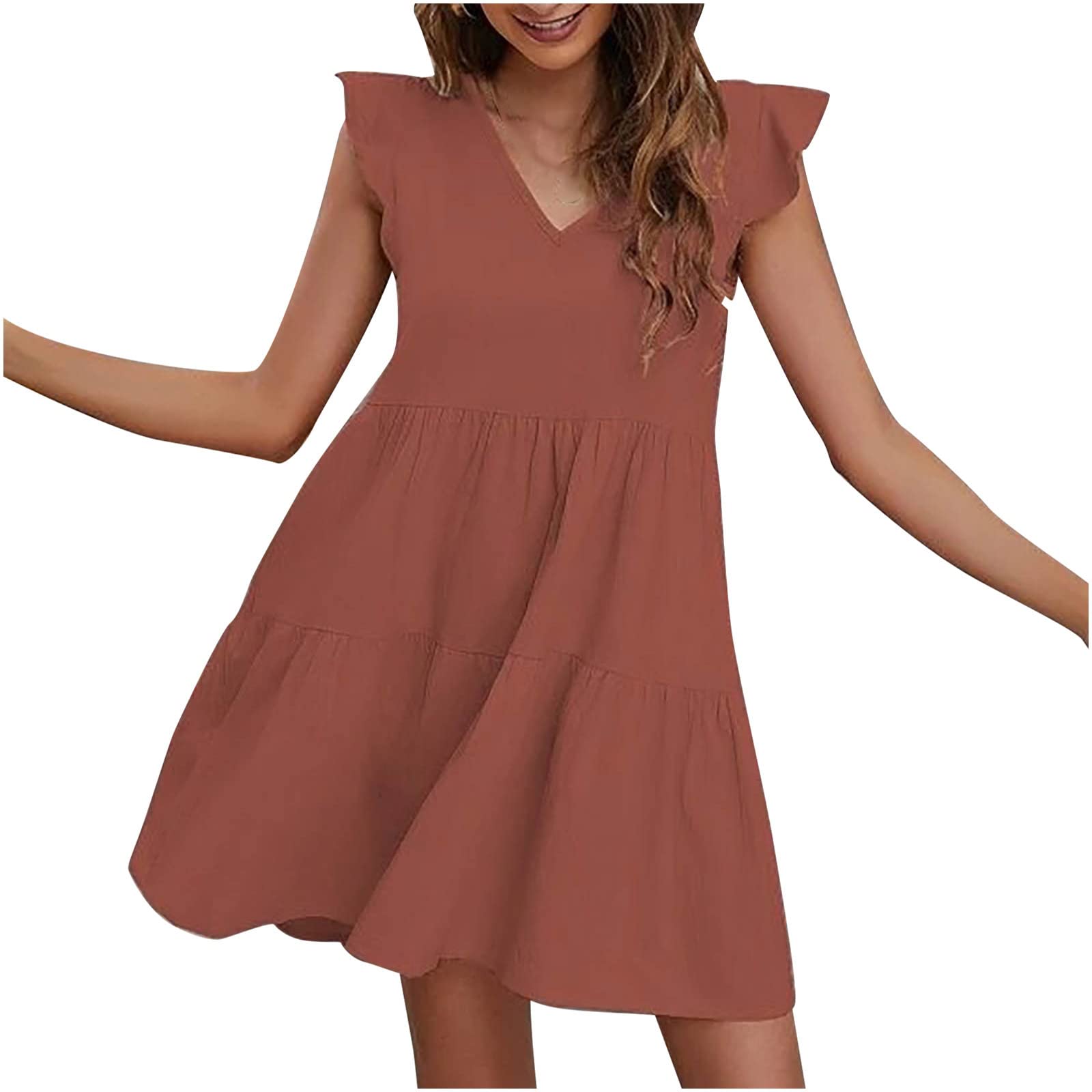 MIANHT Women's Bohemian Summer Dress - V-Neck Sleeveless Flowy Maxi Dress in Solid Colors | Perfect for Beach Vacation, Music Festival & Casual Outings