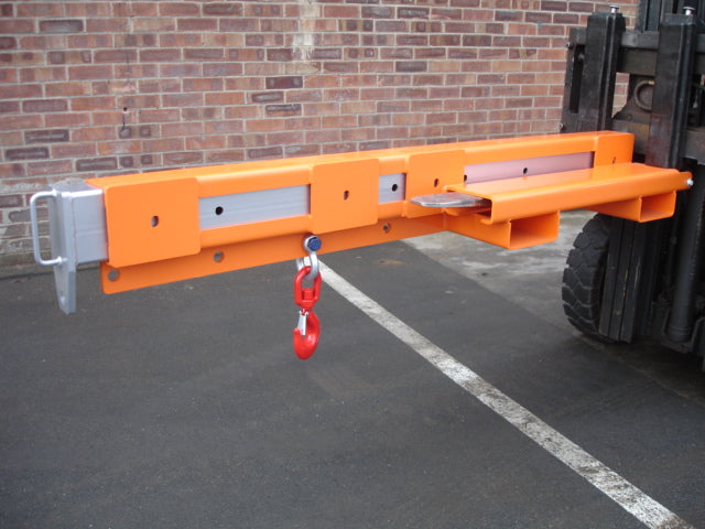 Low Profile Extending Forklift Jib - Heavy Duty Crane Attachment for Warehouse & Construction - ILEP Certified for Safe Material Handling