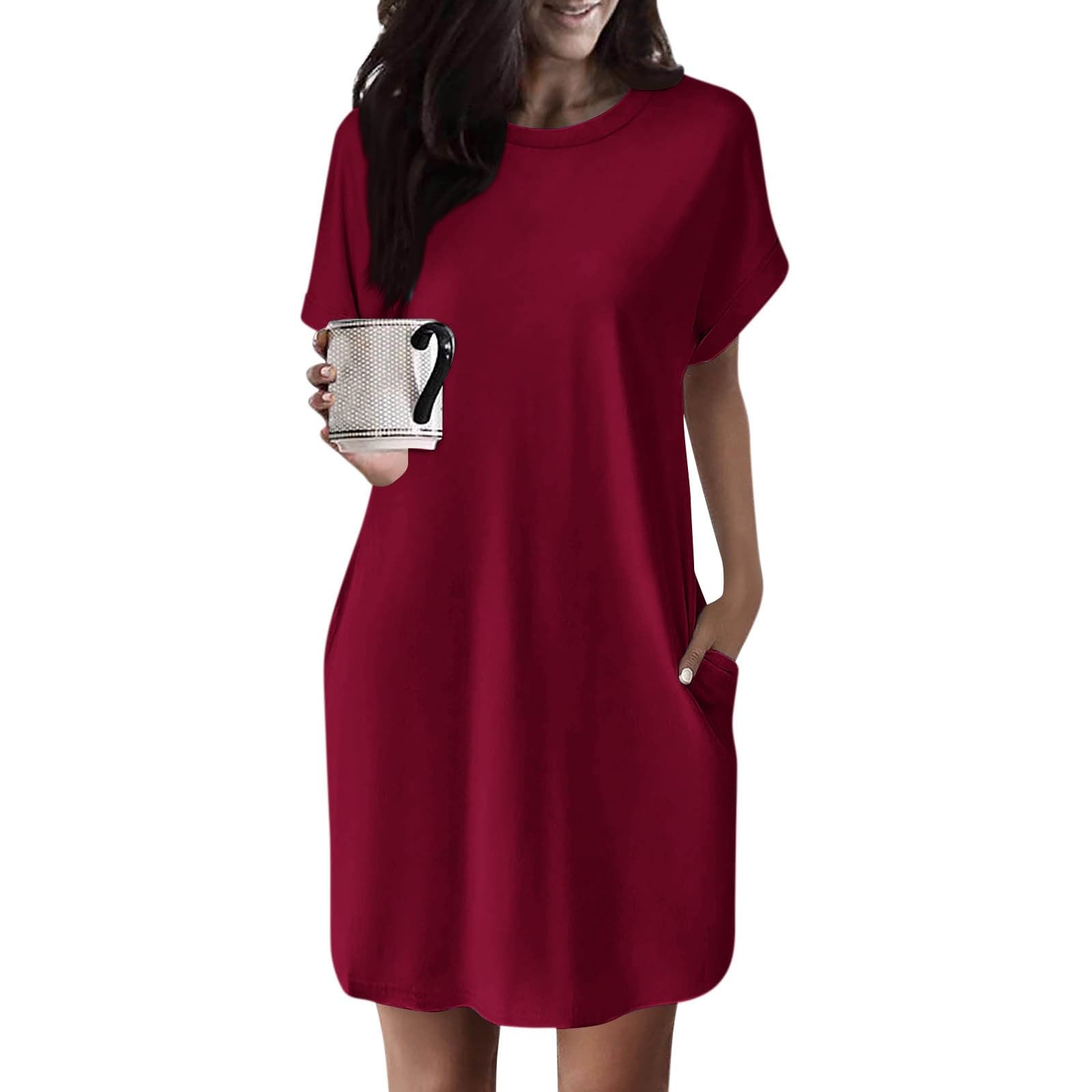 2025 Women's Summer Dresses - Solid Color Crewneck Short Sleeve T-Shirt Dress, Loose Fit Beach Mini Dress for Vacation & Casual Outings | Perfect for Beach Getaways, Summer Parties and Everyday Wear