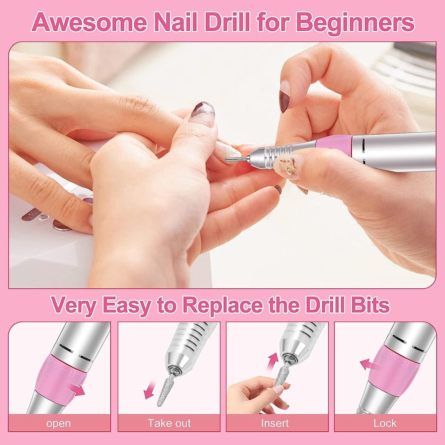 Professional INOG Portable Rechargeable Nail Drill Machine - Electric Nail File Kit for Manicure & Pedicure | At-Home & Salon Nail Art Tools Set | Perfect for DIY Nail Care, Acrylics & Gel Extensions