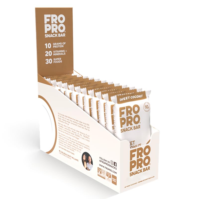 FROPRO Plant Protein Snack Bars - Vegan Protein Bars, All-Natural, Gluten Free, Dairy Free, Soy Free, Low Calorie High Protein Bars | Coconut Flavor, 12 Pack | Perfect for Post-Workout Recovery, Healthy On-The-Go Snacking & Keto Diet