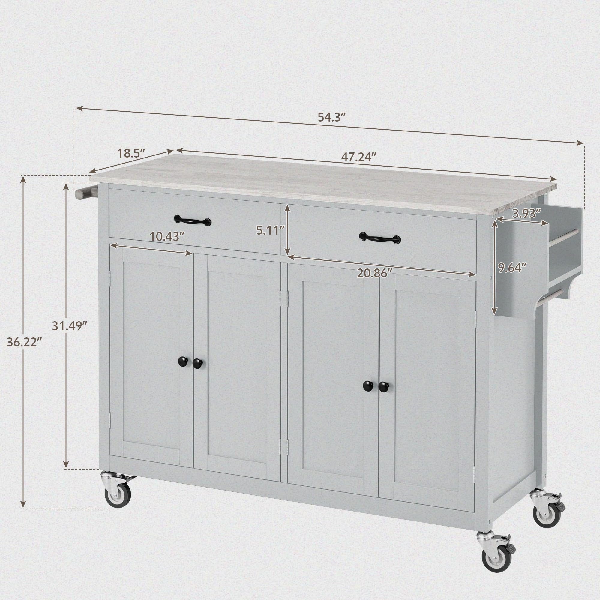 Large Rolling Kitchen Island with Storage Cabinets & 2 Drawers, Solid Wood Top, Mint Green - Perfect for Dining Room & Small Kitchen Spaces