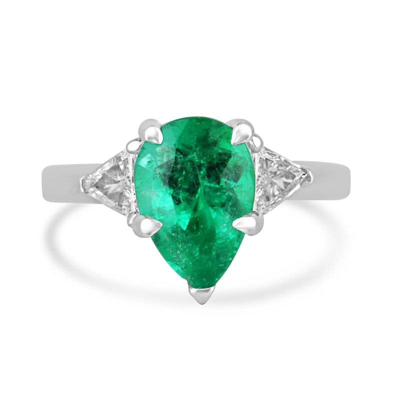3.79tcw Platinum Pear Emerald Cut Diamond 3-Stone 5-Prong Engagement Ring for Women - Perfect for Proposals, Anniversaries & Bridal Jewelry