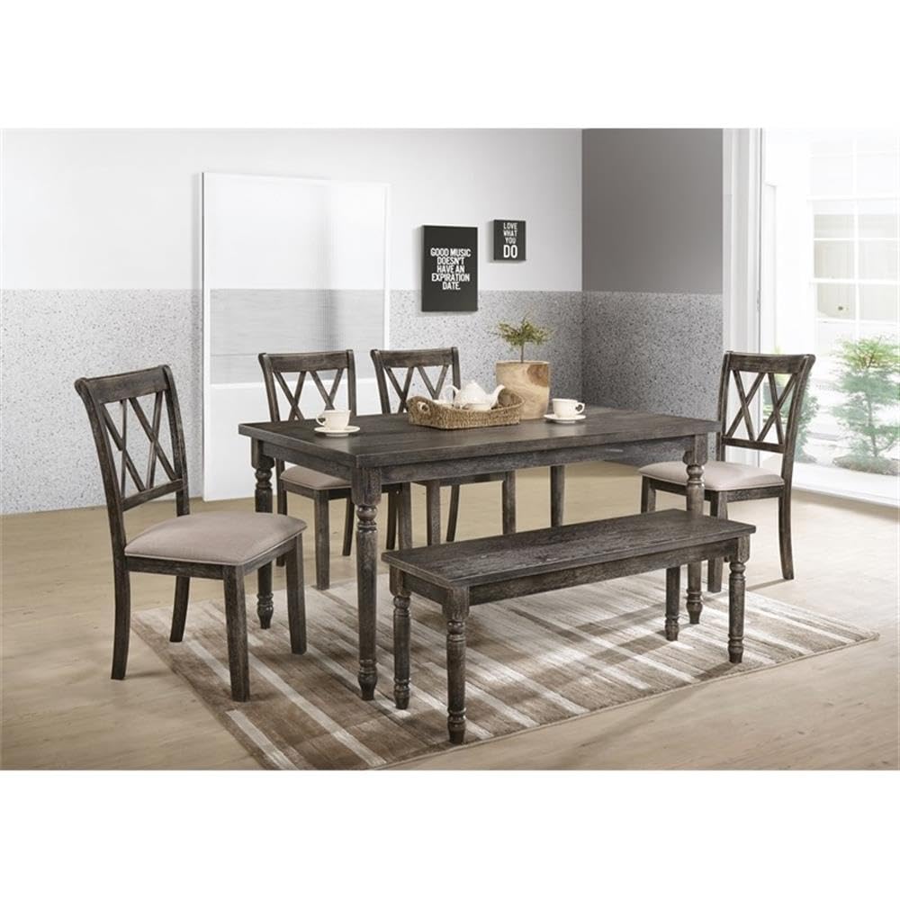 Acme Claudia II Rectangular Wood Dining Table with Turned Legs in Weathered Gray - Perfect for Farmhouse, Rustic & Modern Dining Rooms