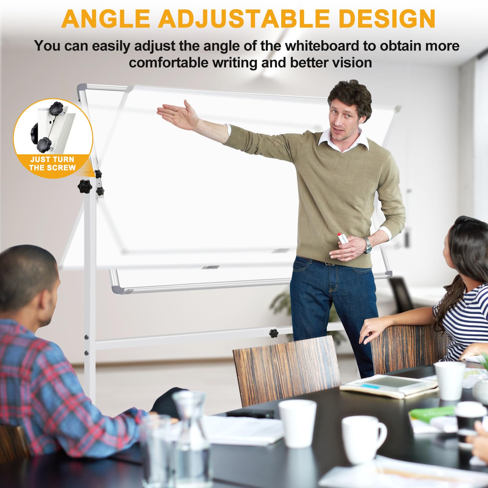 Adjustable Height 36x24 Dry Erase Whiteboard with Rolling Stand - Mobile Magnetic Whiteboard on Wheels for Office, Classroom & Home Use
