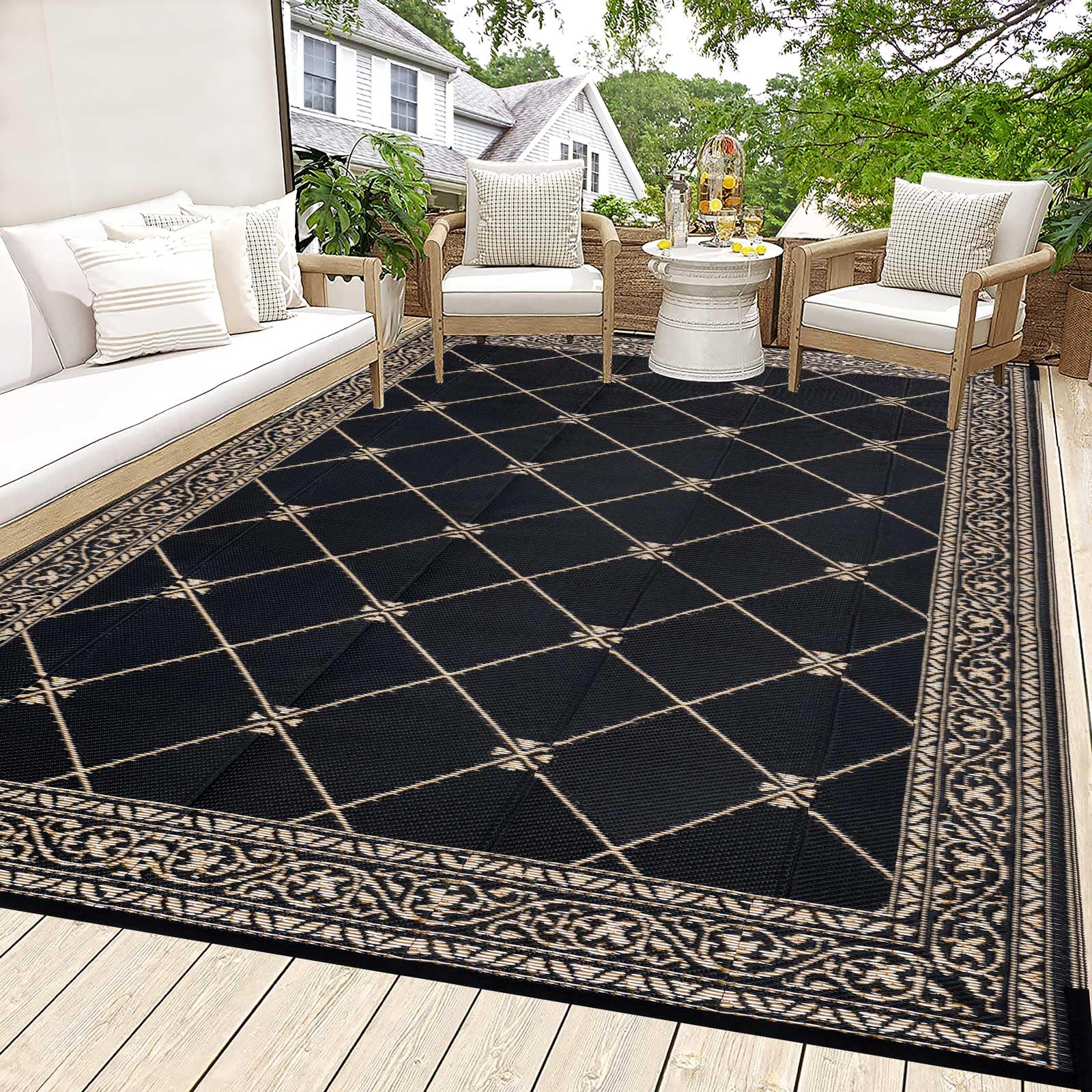 6'x9' Waterproof Reversible Outdoor Rug - HiiARug Plastic Straw Patio Mat for Camping, RV, Deck, Backyard | Durable & Easy to Clean | Perfect for Outdoor Gatherings, Picnics, and Beach Trips