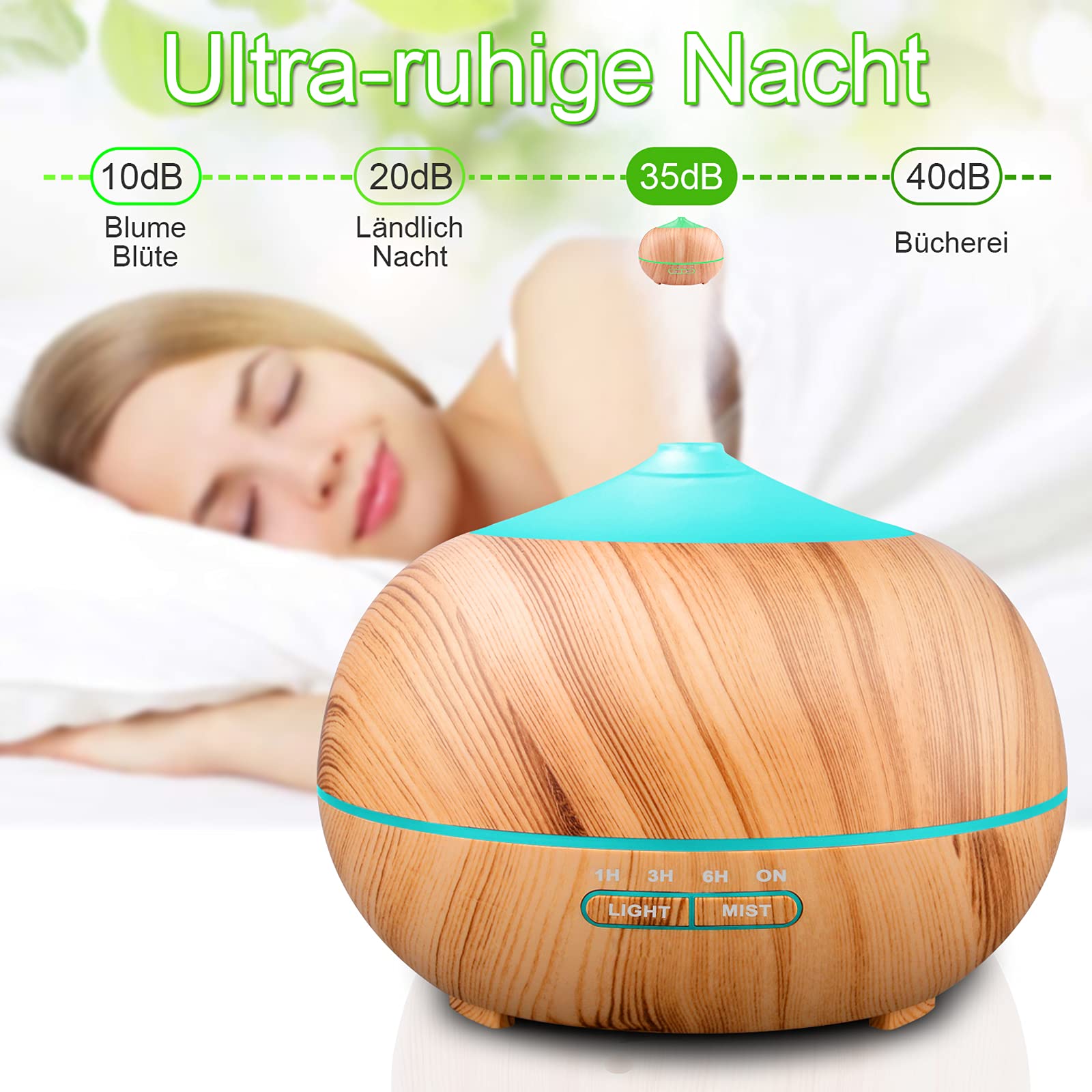 400ml Airymium Ultrasonic Essential Oil Humidifier & Aroma Diffuser - Wood Grain Design with LED Light & Timer for Bedroom, Home Office, Yoga Studio | Perfect for Aromatherapy, Relaxation & Air Moisturizing