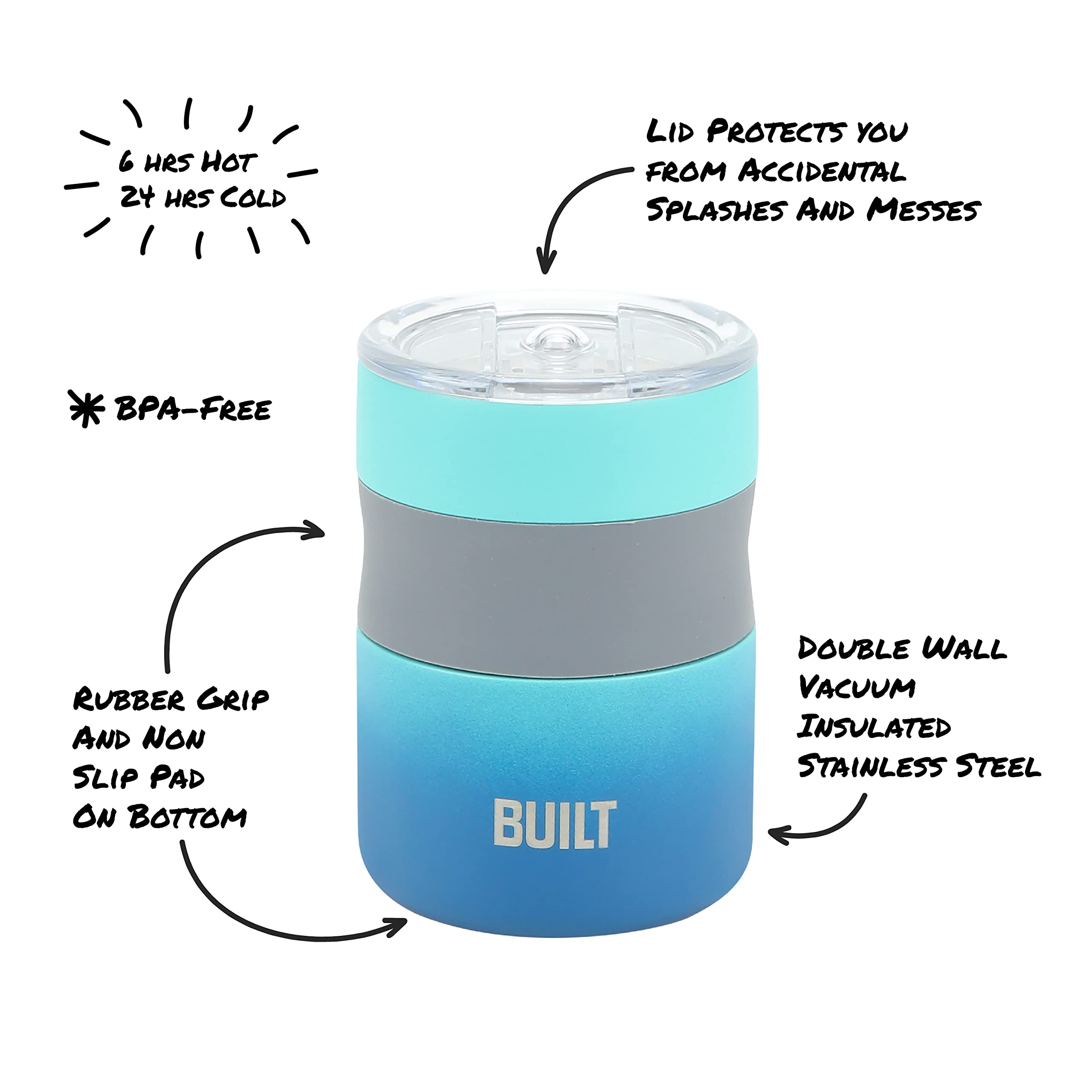 12oz Double Wall Vacuum Insulated Stainless Steel Coffee Mug with Tritan Lid - Leakproof Travel Tumbler for Hot & Cold Drinks - Office, Commute, Camping & Outdoor Use - Blue Ombre Design