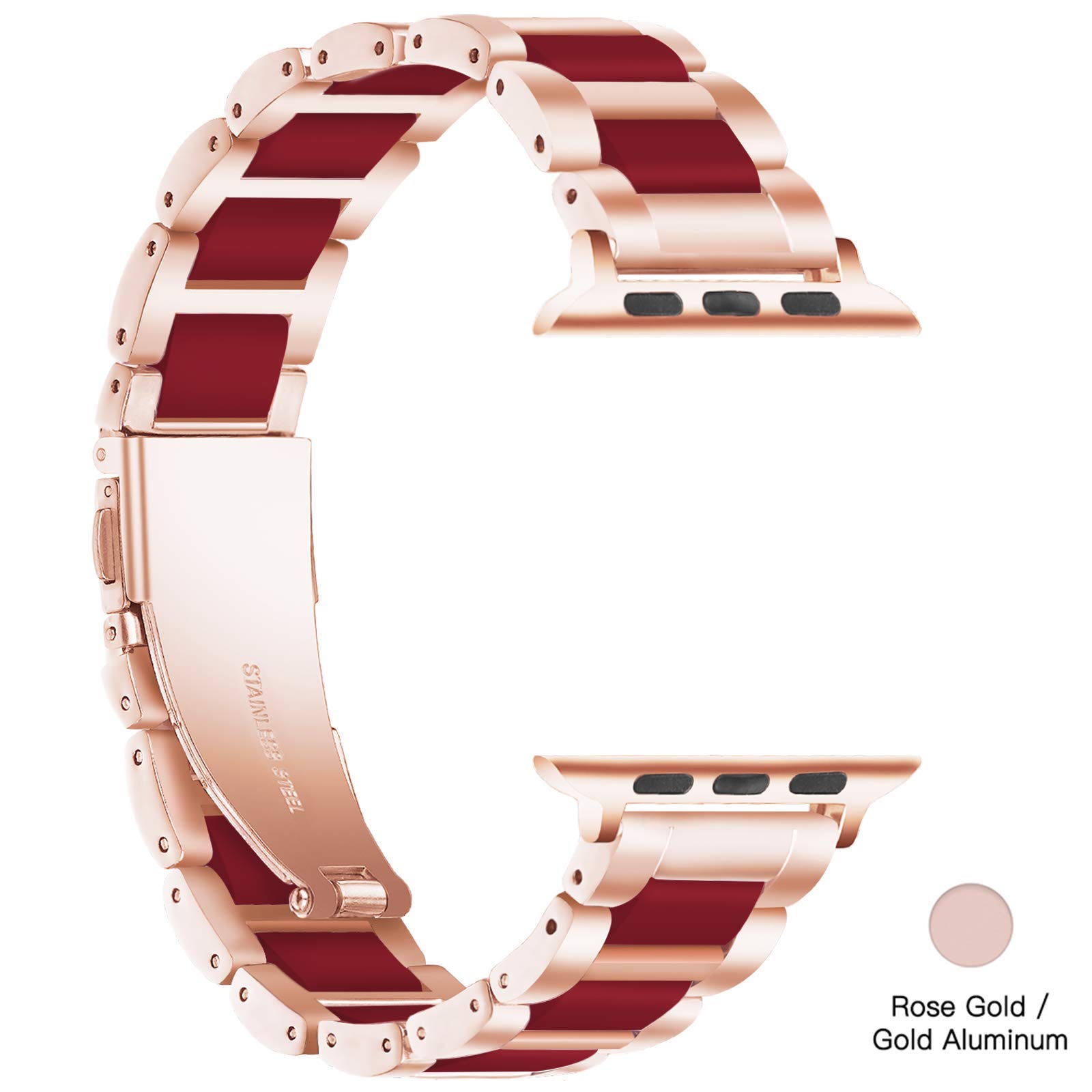 Luxury Resin & Stainless Steel Apple Watch Band for Women - Comfortable iWatch Strap Compatible with Series 9/8/7/SE/6/5/4/3/2/1 (Rose-Wine Red, 38mm/40mm/41mm) - Perfect for Workouts, Office & Everyday Fashion