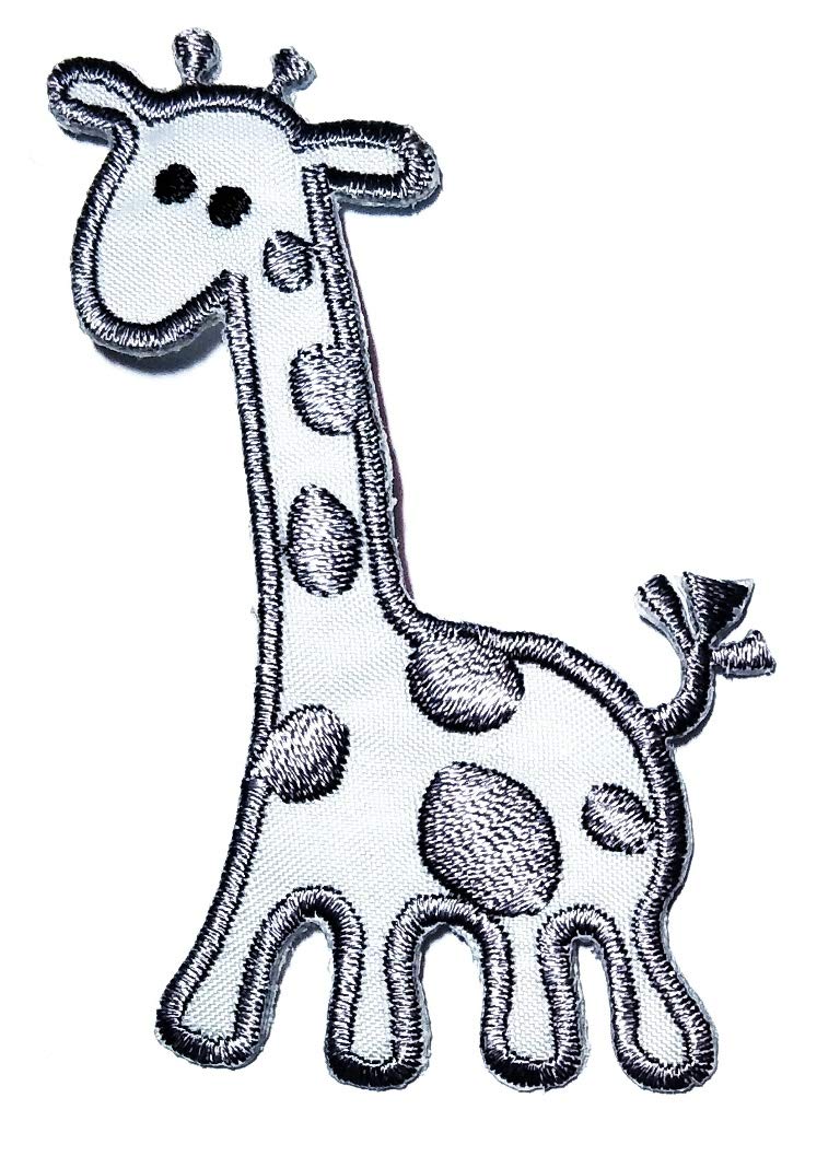 Gray Giraffe Zoo Safari Animal Patch - Cute Cartoon DIY Embroidered Iron-On Applique for Kids & Adults (6-Pack) - Perfect for Clothing, Hats, Backpacks Repair & Craft Projects - Great as Reward Gifts for Children's Parties & School Activities