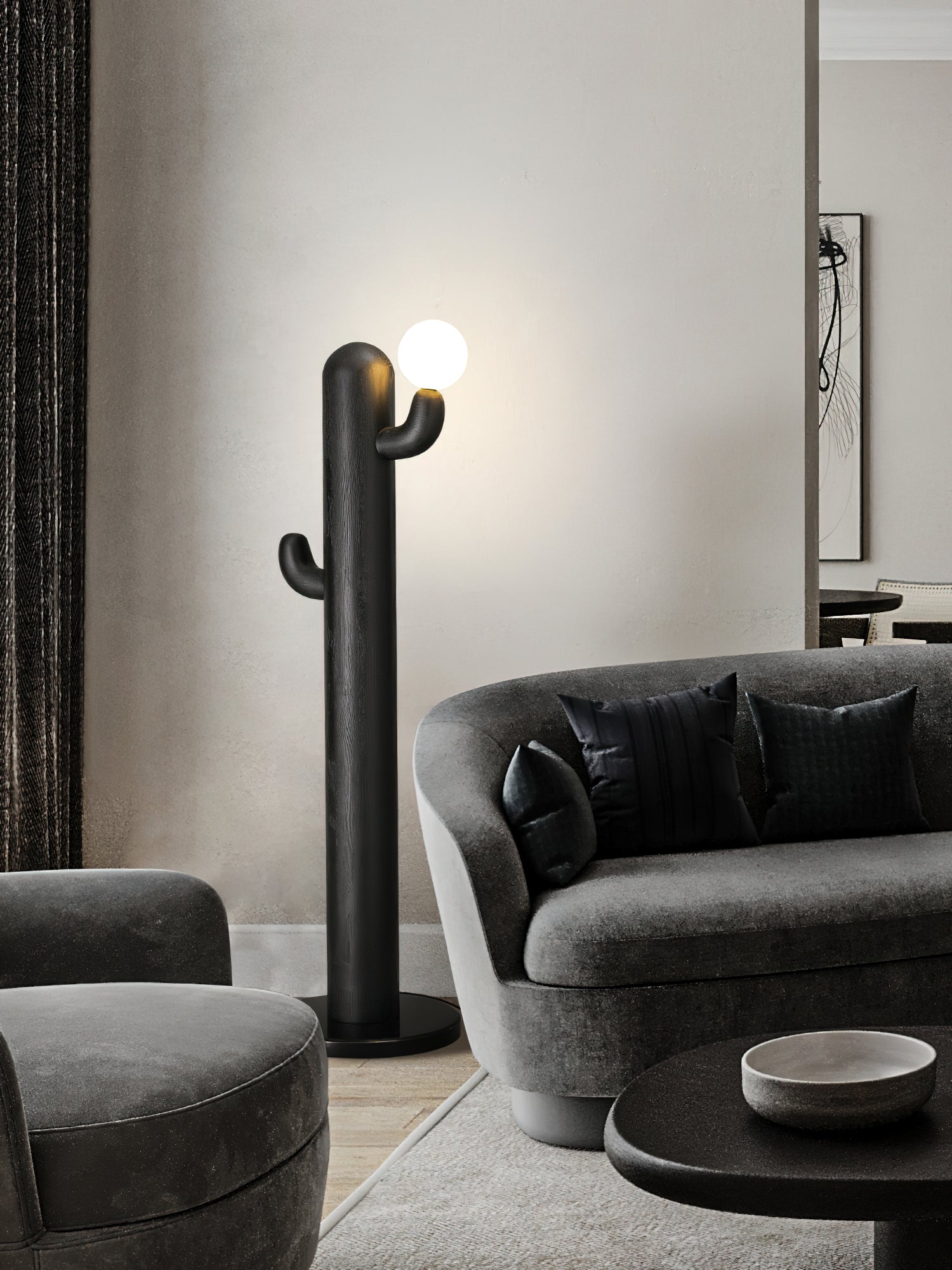 Modern Cactus Wood Floor Lamp - Handcrafted Natural Wood Standing Light for Living Room, Bedroom, or Office - Perfect for Ambient Lighting and Home Decor
