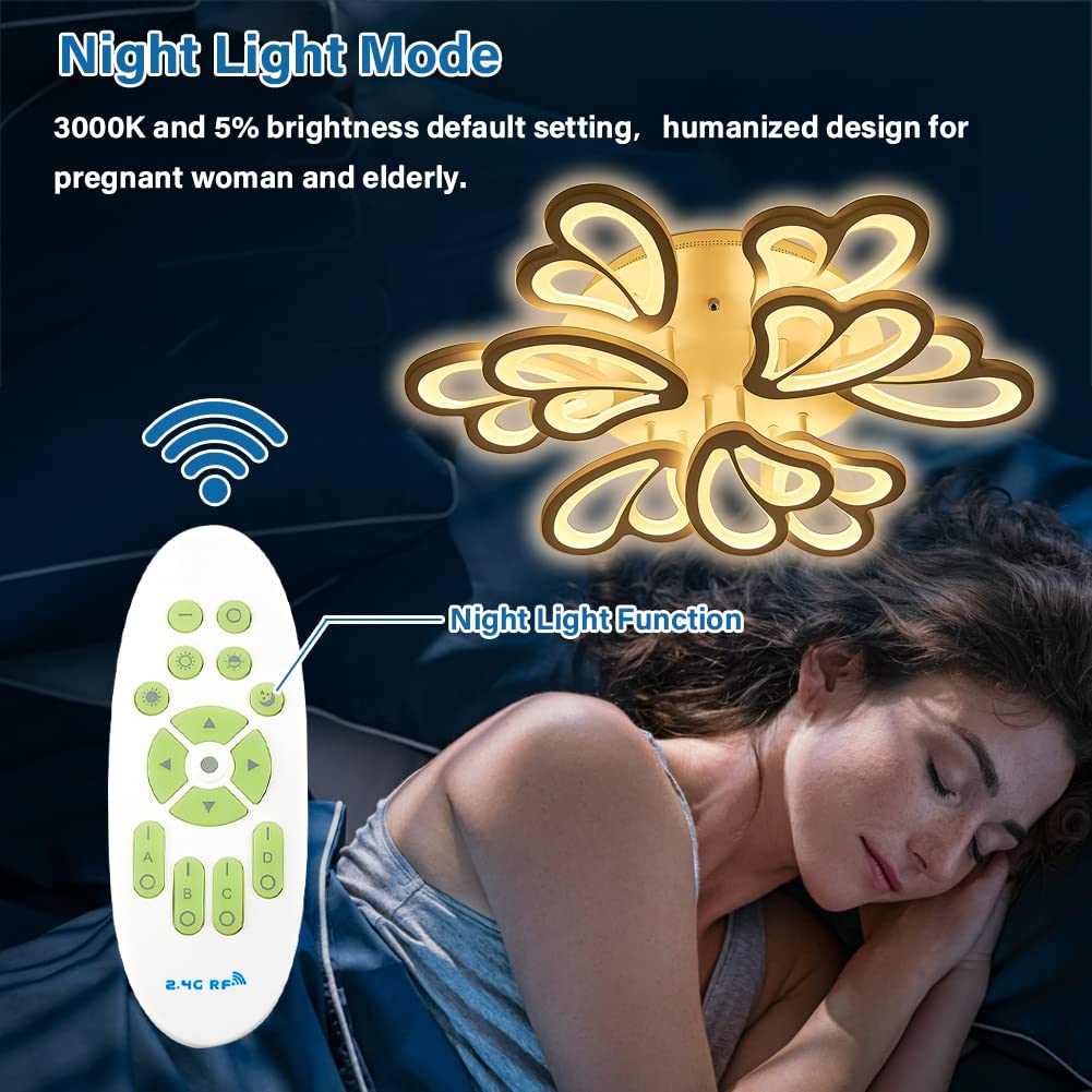 Dimmable 9-Flowers LED Ceiling Light - 72W Flush Mount Chandelier with Remote Control (3000K-6000K, 26 Inches) for Kids Room, Living Room, Bedroom, Office & Dining Room - Perfect for Nursery Decor, Home Lighting & Modern Interior Design