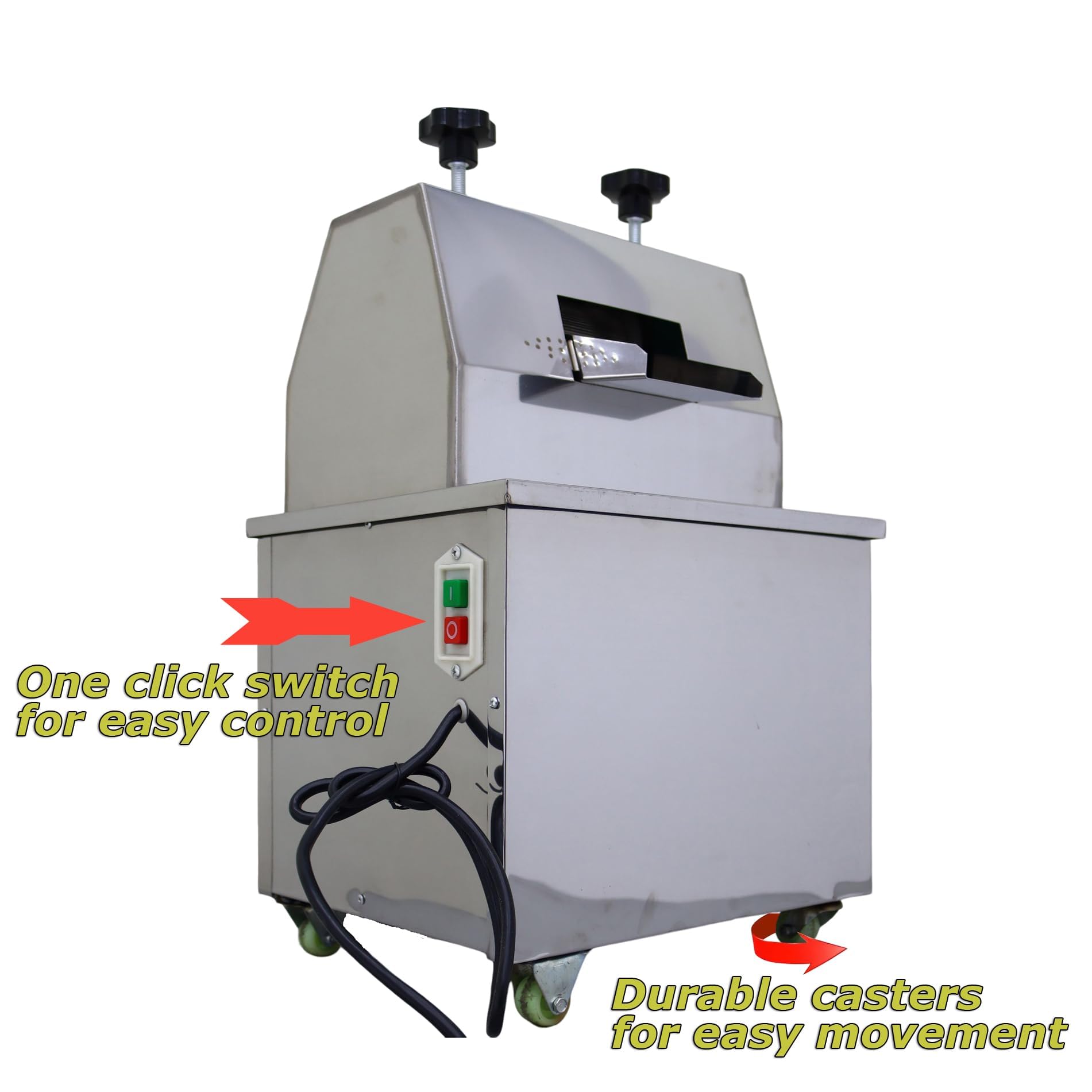 INTSUPERMAI Commercial Electric Sugar Cane Juicer Machine - 110V Heavy Duty Juice Extractor with 3 Stainless Steel Rollers & 2 Blades - Perfect for Restaurants, Juice Bars & Home Use - Make Fresh Sugarcane Juice for Drinks, Cocktails & Healthy Beverages