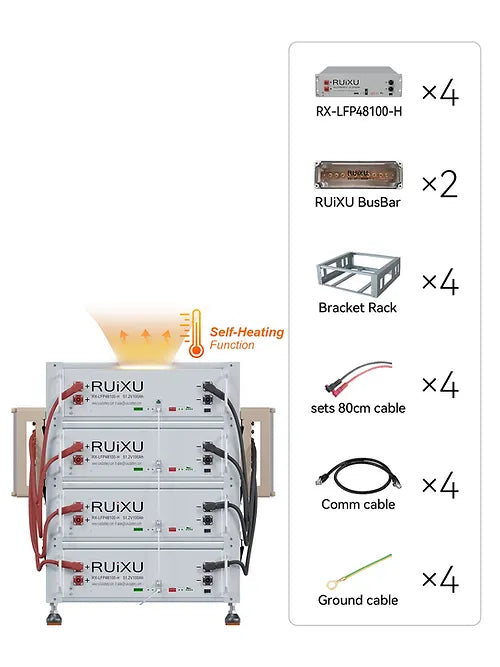 RUiXU Self-Heating Battery with Optional Installation - Universal Bracket Rack for Solar Panels, RV, and Off-Grid Power Systems | Easy DIY Setup for Home & Outdoor Use