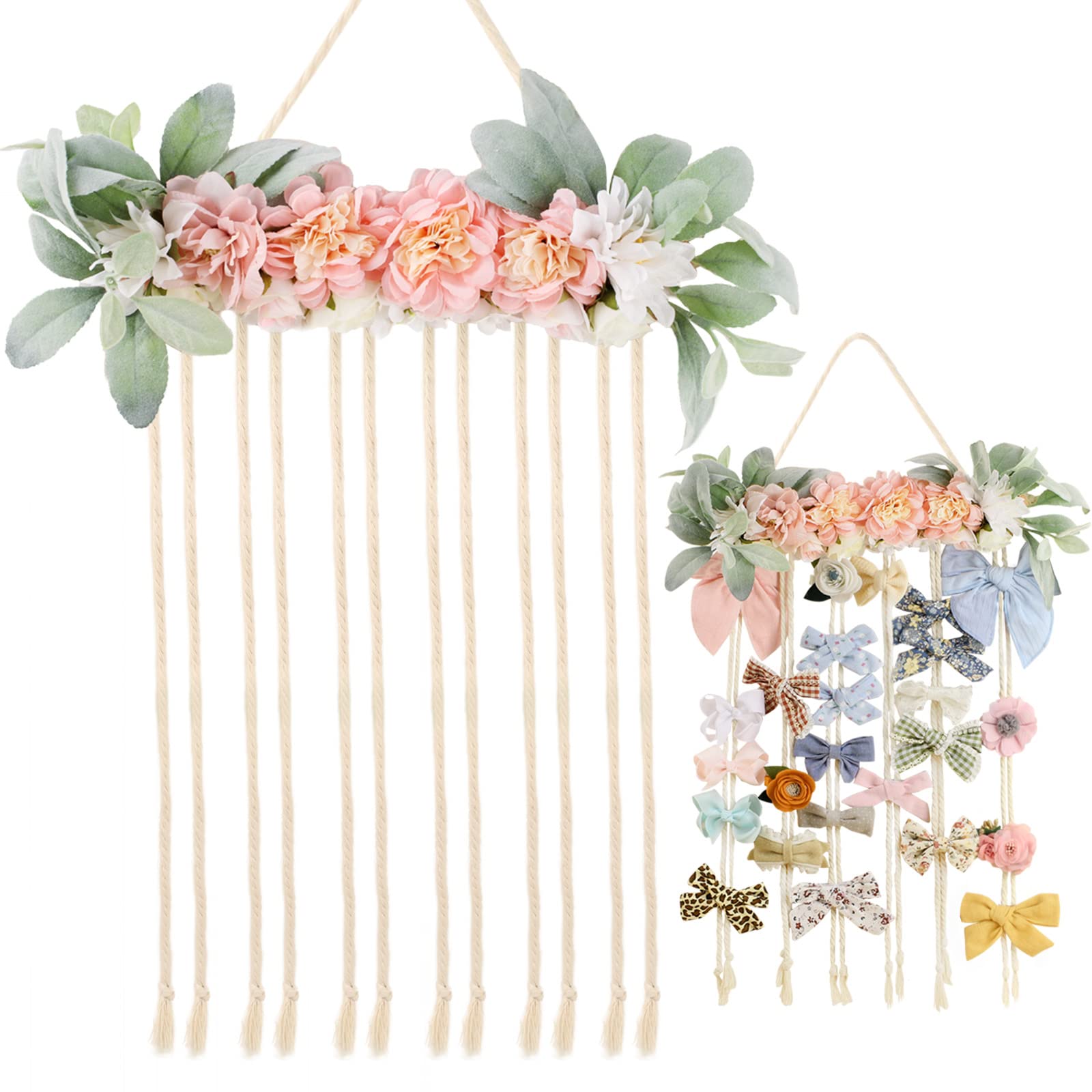 POVETIRE Bow Holder for Girls Hair Bows - Wall Mounted Hair Accessory Organizer for Baby Headbands, Clips & Ribbons - Nursery Room Decor (Flower Design) - Perfect for Bedroom, Playroom & Baby Shower Gifts