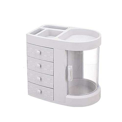 XIAI 4-Drawer Transparent Rotating Makeup Organizer with Window - Cosmetic Brush, Lipstick & Jewelry Storage Box for Dressing Table | Perfect for Vanity, Bathroom & Travel Organization