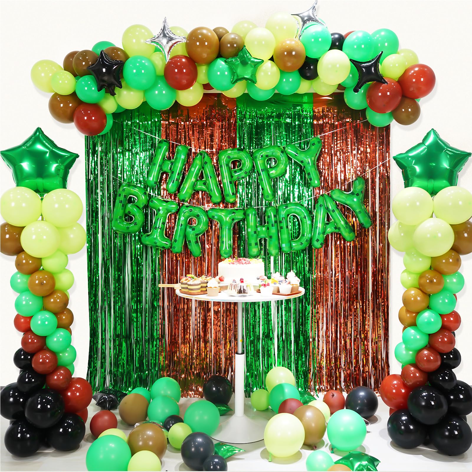 Happy Birthday Banner & Foil Balloons - TNT Pixel Party Decorations with Letters & Signs for Gaming Themed Parties | Perfect for Boys & Girls Birthday Celebrations, Minecraft Parties, and Blast-Themed Events