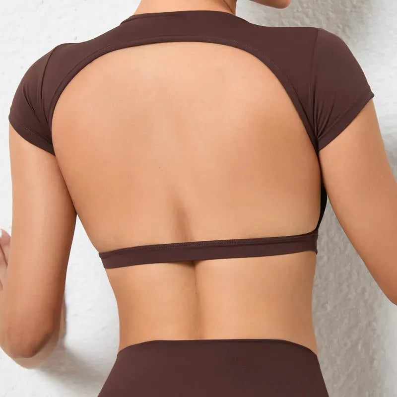 Breathable Women's Workout Tops - Backless Yoga Crop Tops for Gym & Fitness | Moisture-Wicking Sports Shirts for Running, Yoga & Active Lifestyle