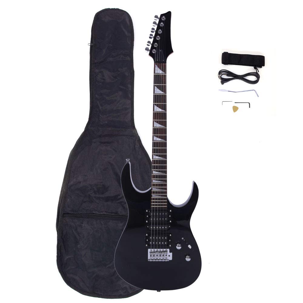 **Professional 170 Electric Guitar for Beginners - HSH Pickup, Includes Gig Bag, Strap, Paddle, Rocker Cable & Wrench Tool - Perfect for Learning, Practice & Rock Performances (Black)**