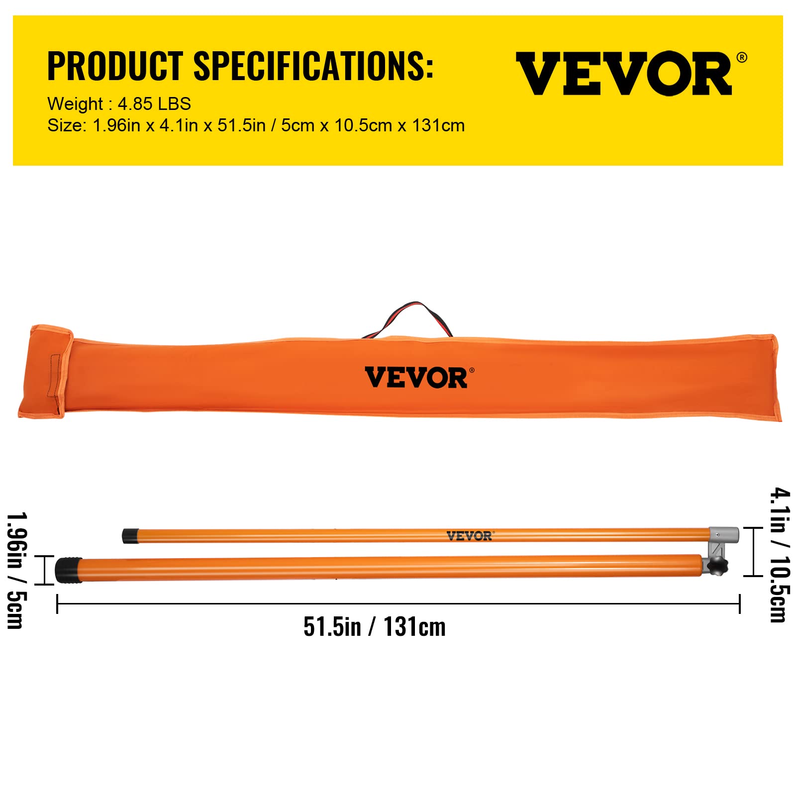VEVOR 15' Fiberglass Truck Height Measuring Stick - Adjustable Non-Conductive Pole with Carrying Bag | Durable Load Height Gauge for Trucks & Car Haulers | Perfect for Warehouse, Shipping Yards & Transport Safety Checks