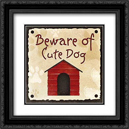 SD Graphics Studio 15x15 Inch Black Ornate Framed Double Matted Museum Art Print - Beware of Cute Dog Wall Decor for Living Room, Bedroom & Office