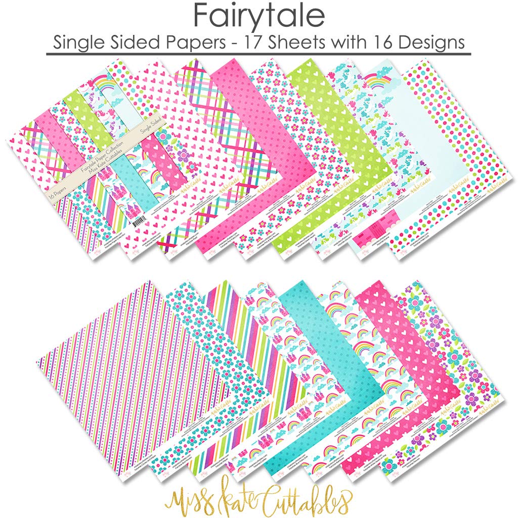 Miss Kate Cuttables Fairytale Scrapbook Paper Pack - 16 Sheets 12x12 Inch Premium Single-Sided Pattern Paper for Card Making, DIY Crafts, Scrapbooking & Home Decor