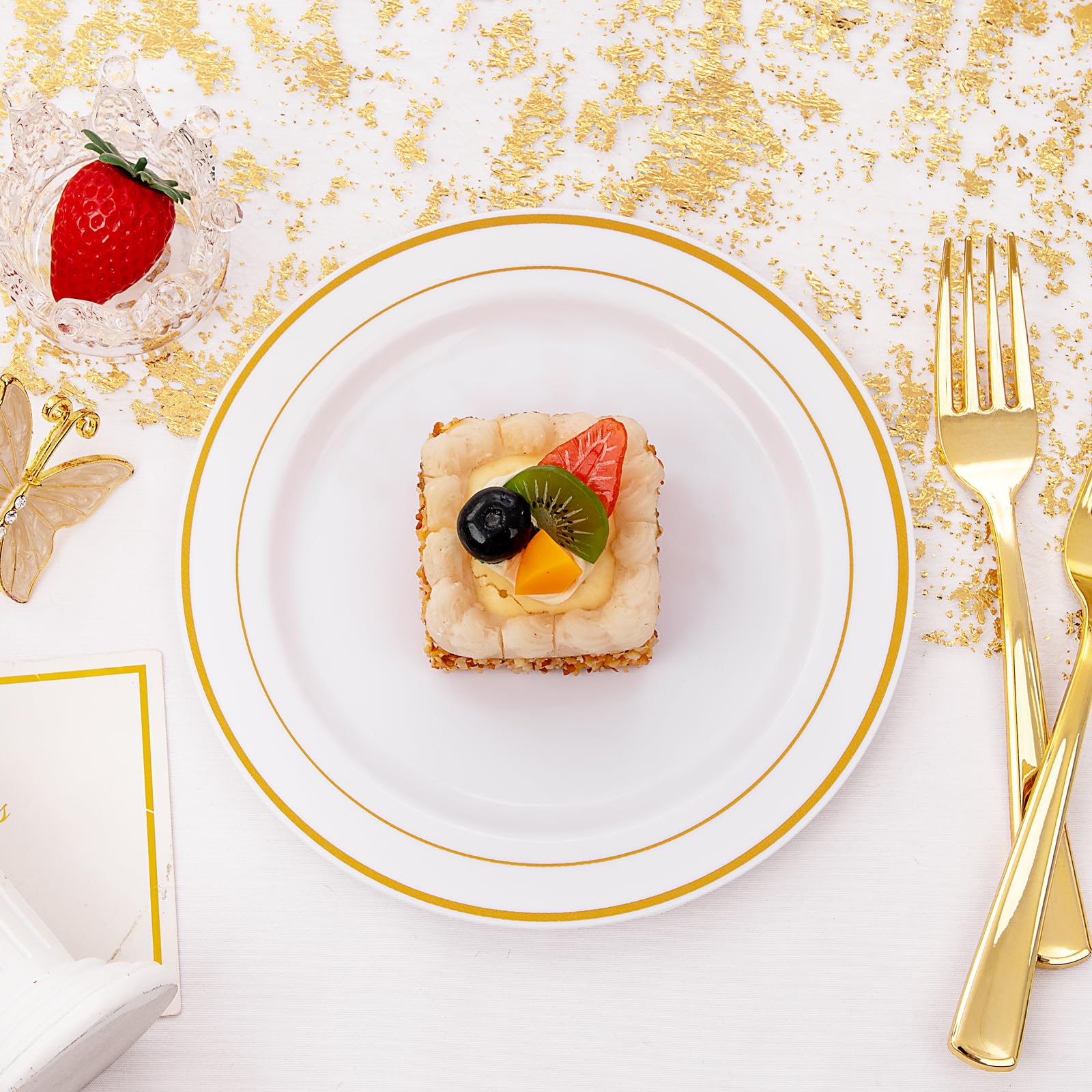 72 Pcs Heavy Duty Gold Rimmed Plastic Plates - 7.5