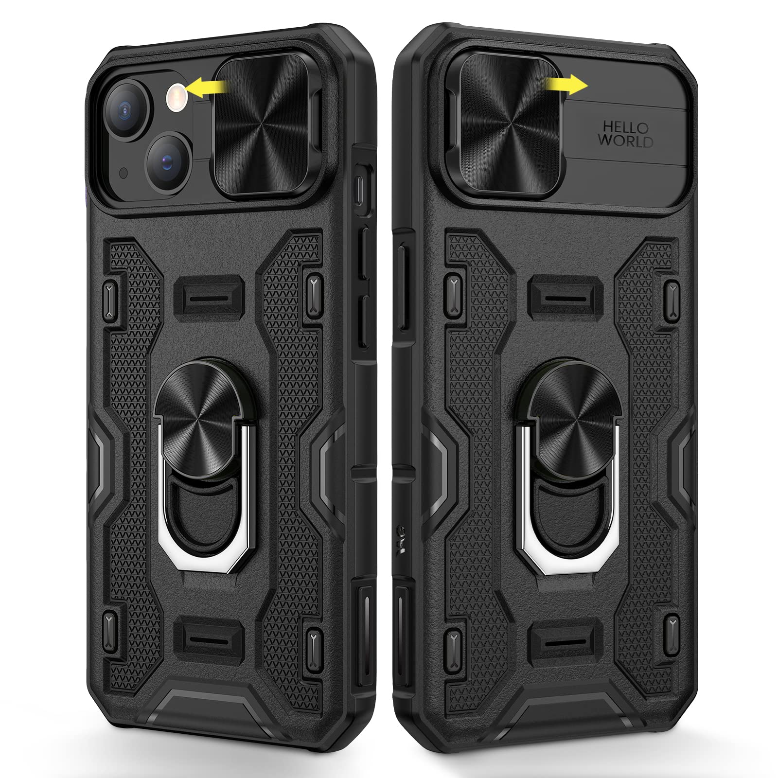 Magnetic iPhone 14/13 Case with Camera Cover & Kickstand - Black for Work & Travel