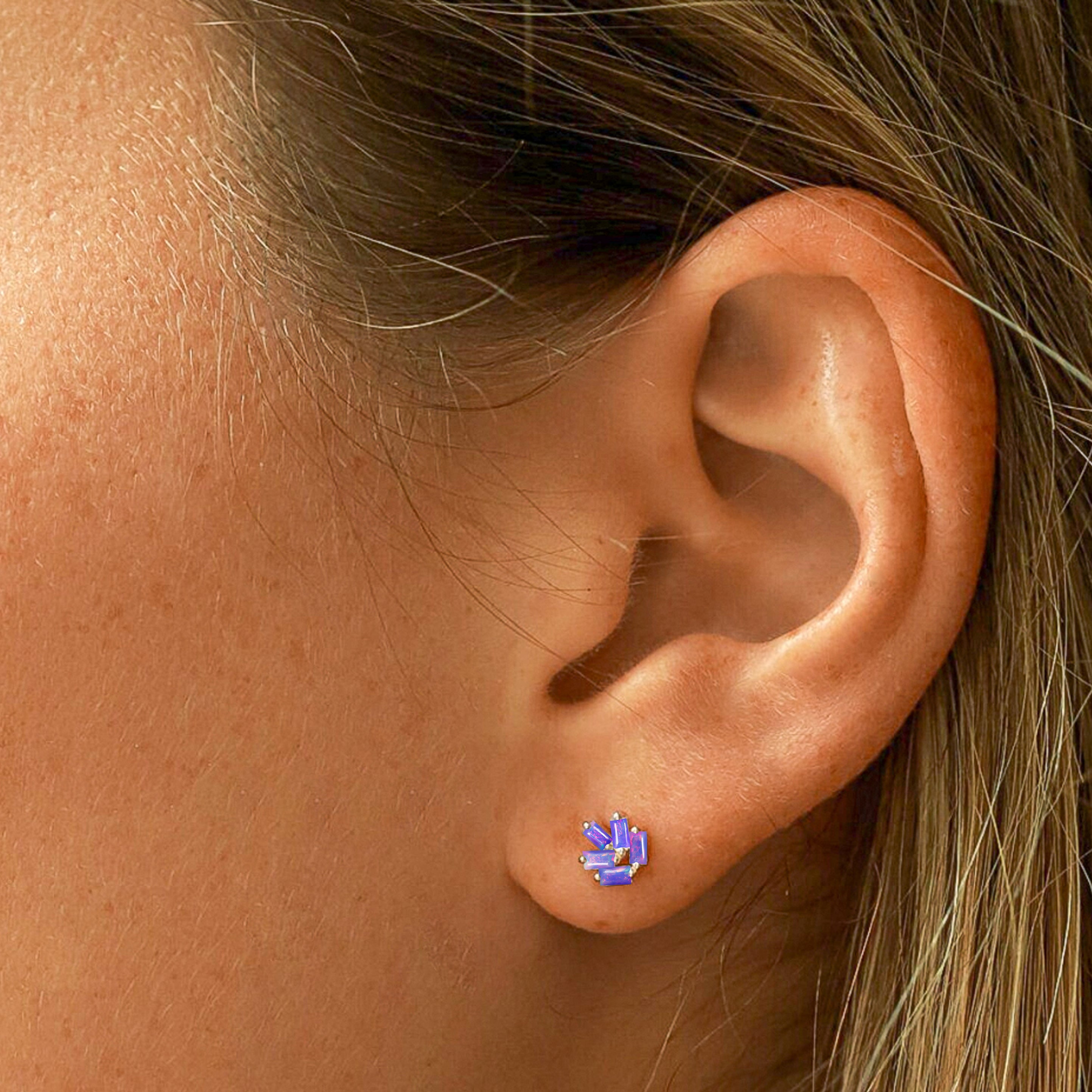 Lavender Opal Baguette Stud Earrings for Women - Dainty Gemstone Jewelry for Everyday Wear & Special Occasions
