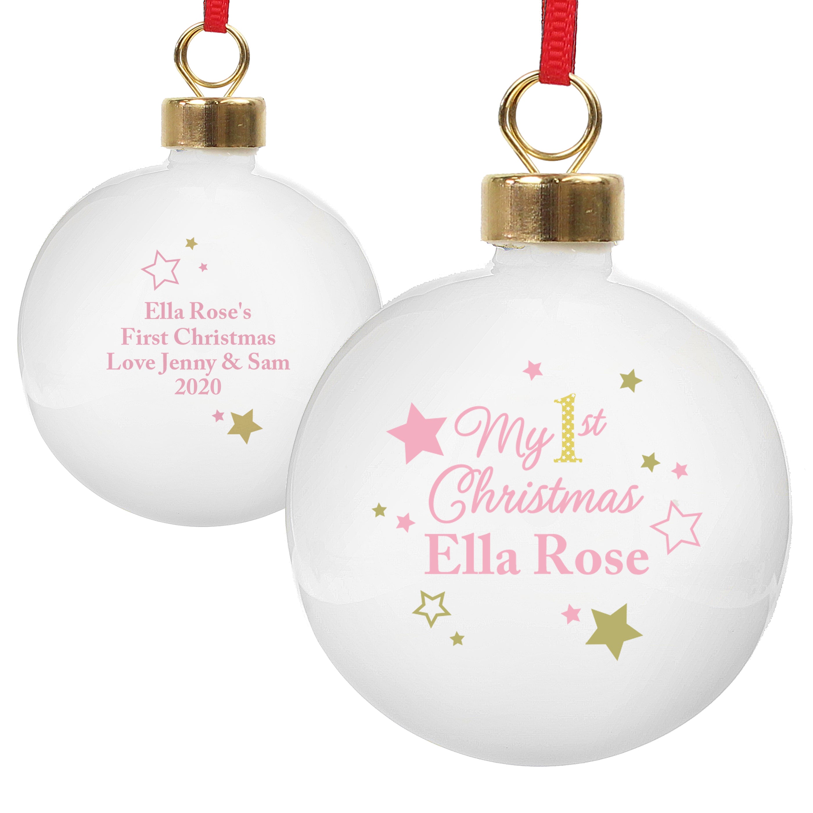 Personalized Gold & Pink Stars 'My 1st Christmas' Ornament - Perfect Baby's First Christmas Keepsake for Tree Decorations & Holiday Gifts
