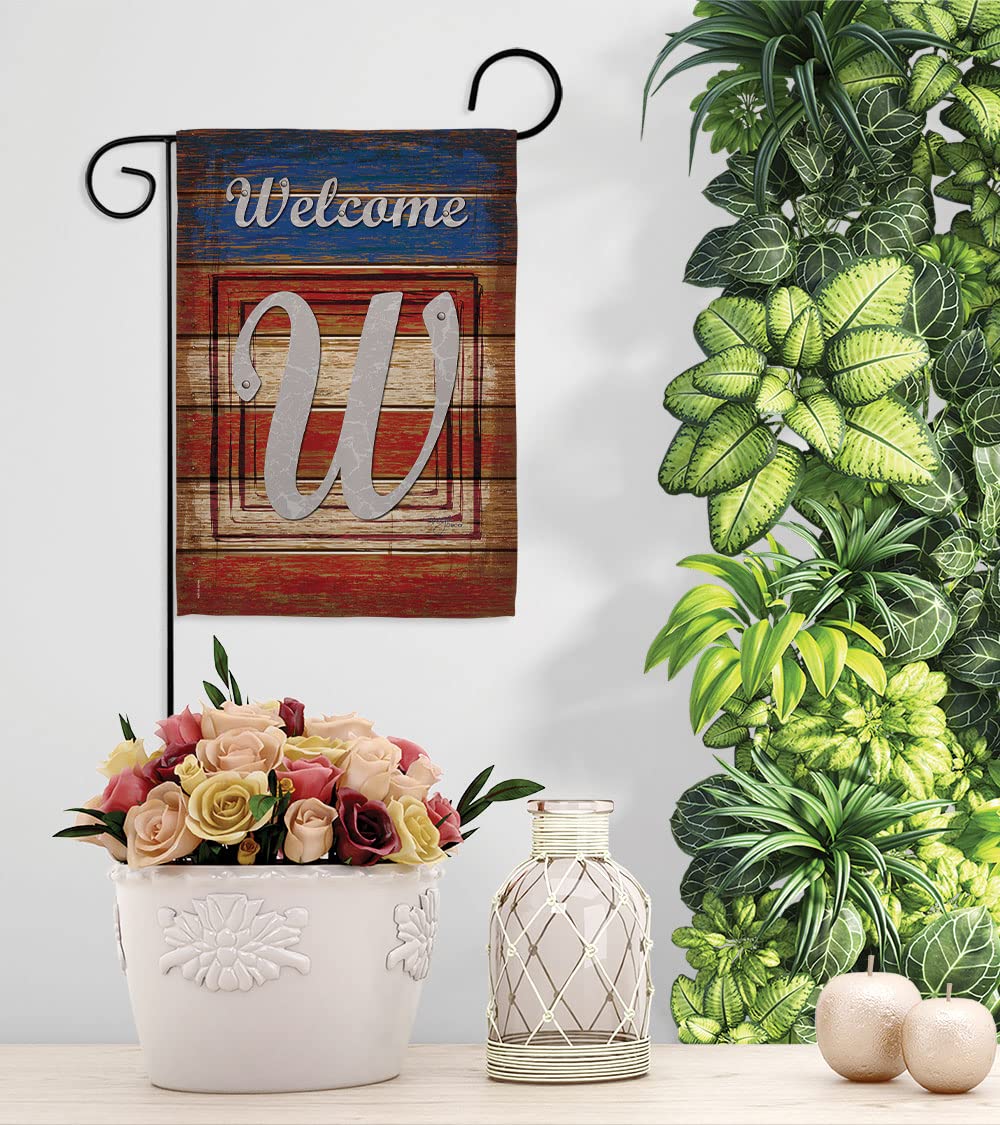 Breeze Decor Patriotic W Initial Garden Flag 13x18.5in - Perfect for Outdoor Yard Decor