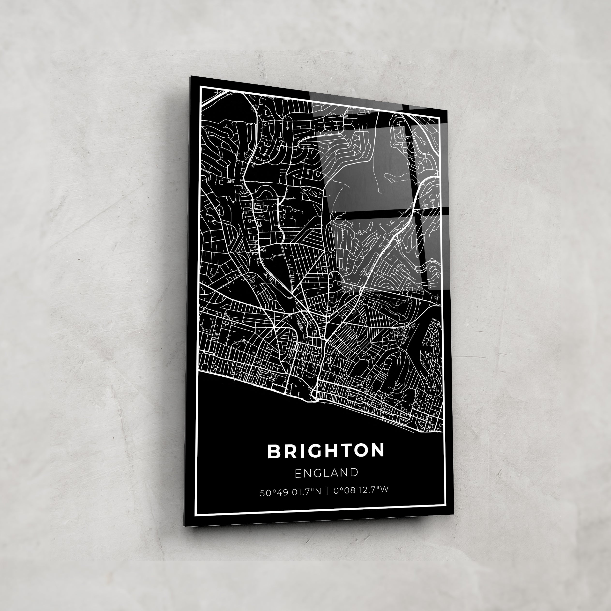 Brighton Map Glass Wall Art - Elegant Home Decor for Living Room, Office & Gifts - Perfect for Coastal & Travel Theme Interiors