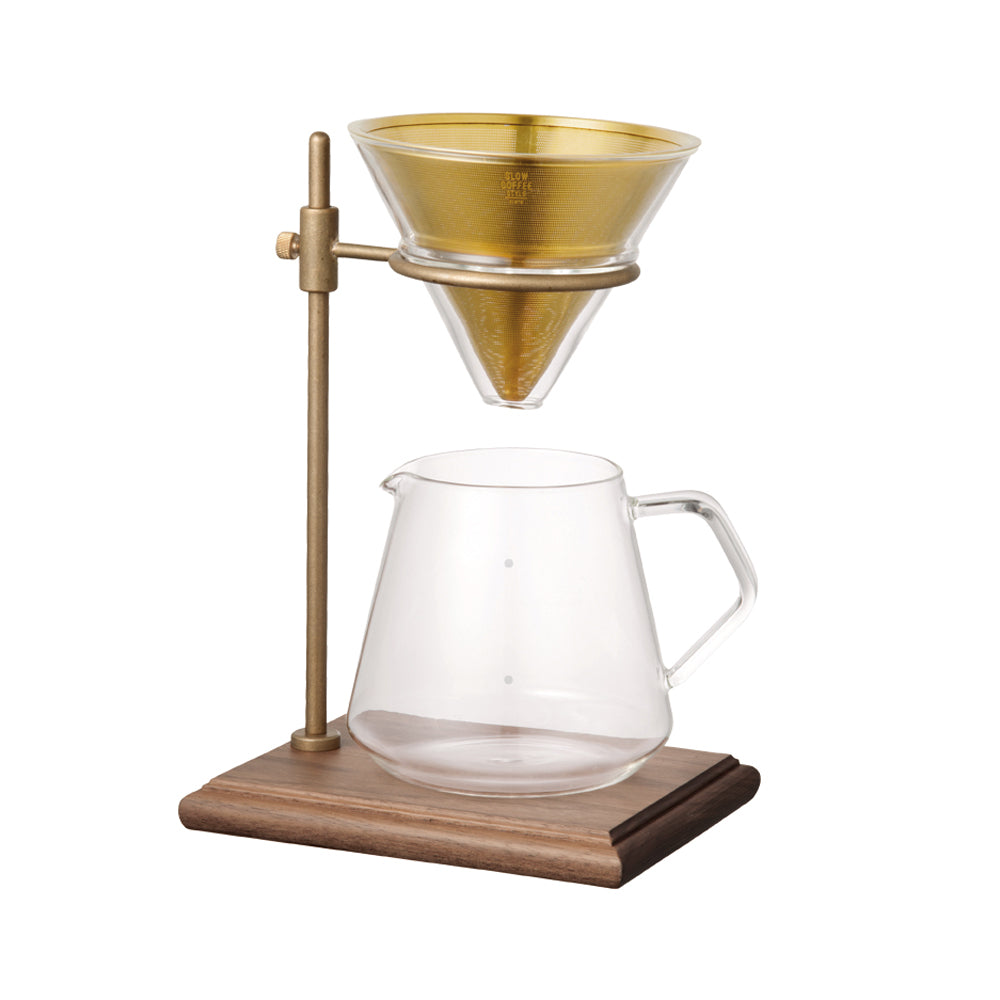 Kinto Brass Brewer Stand Set - Premium Coffee Dripper Stand with Carafe for Pour Over & Cold Brew Coffee Making at Home or Office