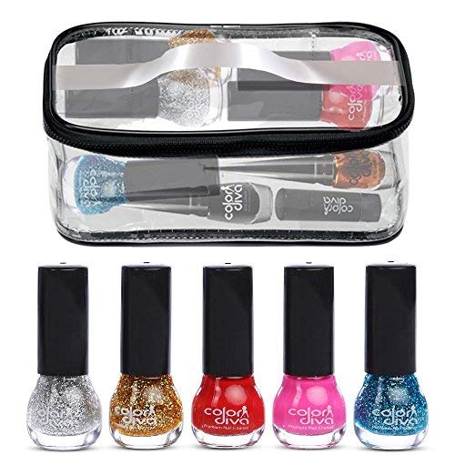 Adbeni Nail Polish & Makeup Pouch Set - 6 Colors Nail Paint Kit with Cosmetic Bag for Women, Perfect for Travel, Parties & Gift Giving