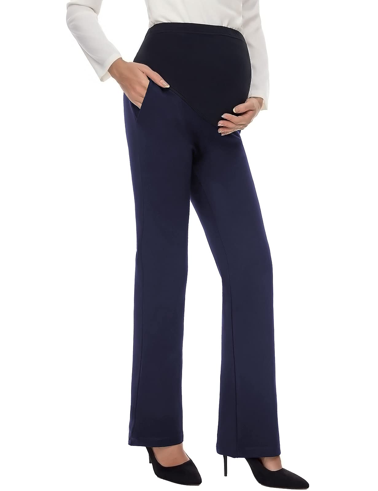 Tapata Women's Maternity Pants - Bootcut Dress Pants with Pockets for Pregnancy - Over Belly Work Pants (28