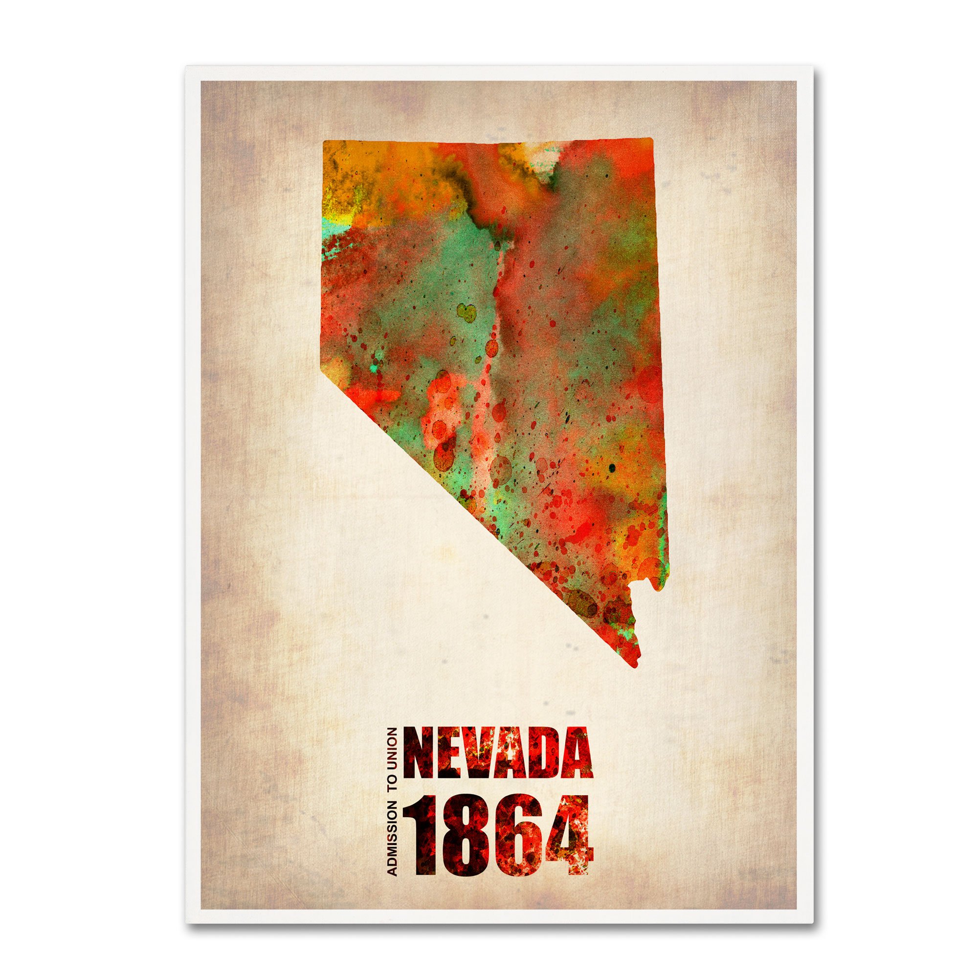 Trademark Fine Art Nevada Watercolor Map Canvas Wall Art - 18x24 Inch - Vintage Style Home Decor for Living Room, Bedroom & Office