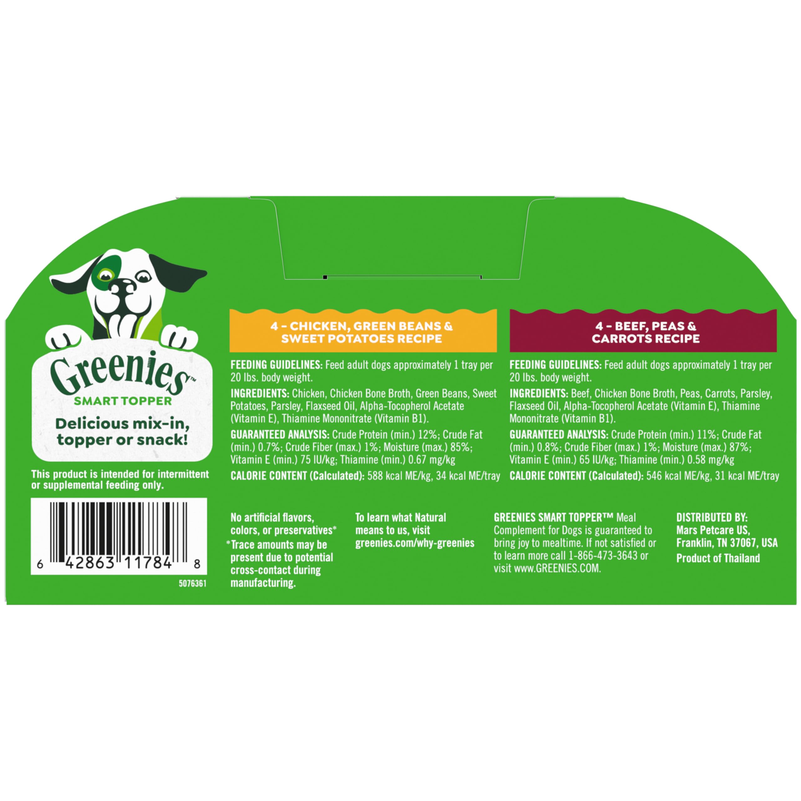 Greenies Smart Topper High Protein Wet Dog Food Mix-in - Chicken, Green Beans & Sweet Potatoes + Beef, Peas & Carrots Variety Pack (8 x 2oz Trays) - Perfect for Picky Eaters & Meal Toppers