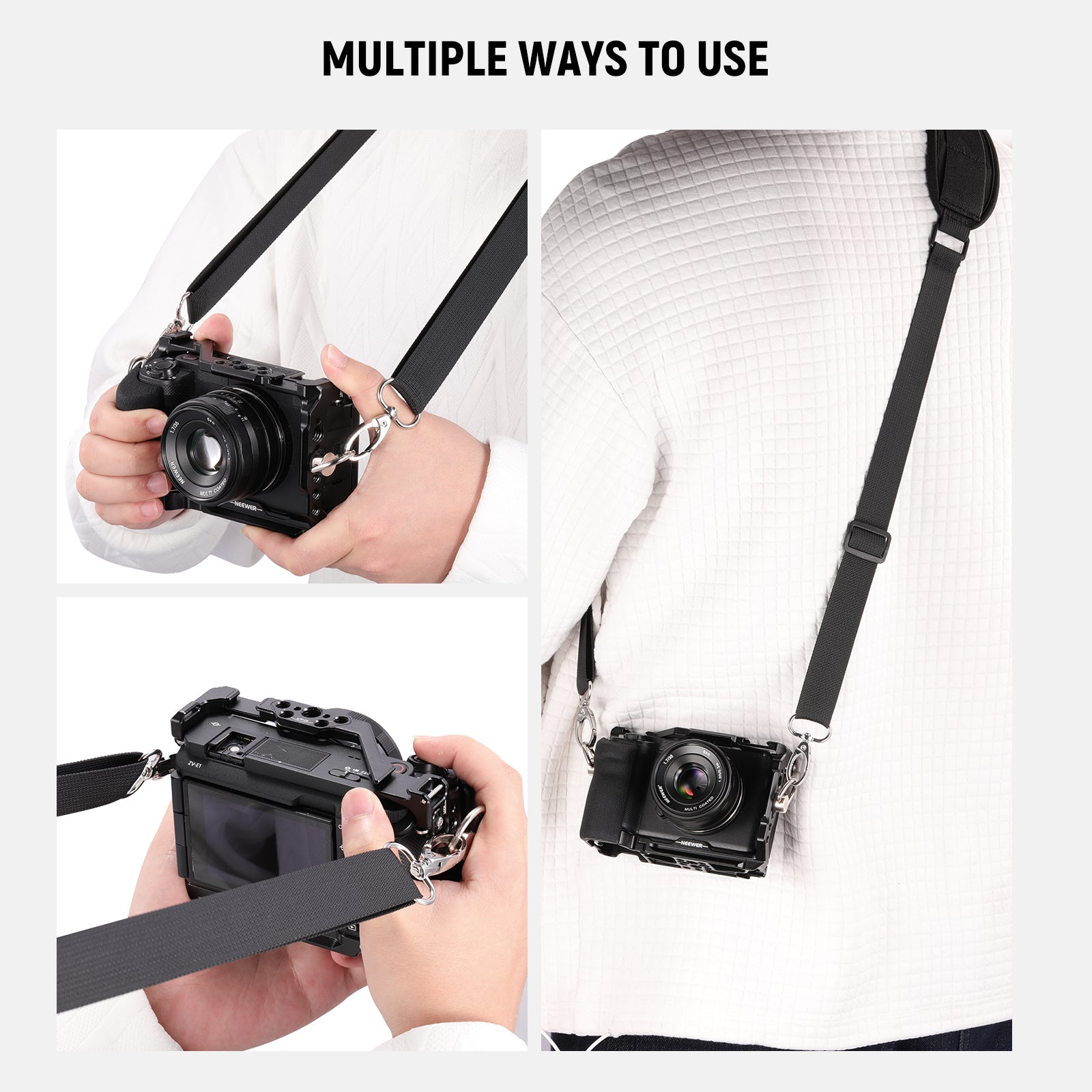 NEEWER CA070 Camera Cage Strap with Two D Rings - Secure & Adjustable DSLR Camera Harness for Photography & Videography - Perfect for Outdoor Shoots, Travel Vlogging & Action Filming