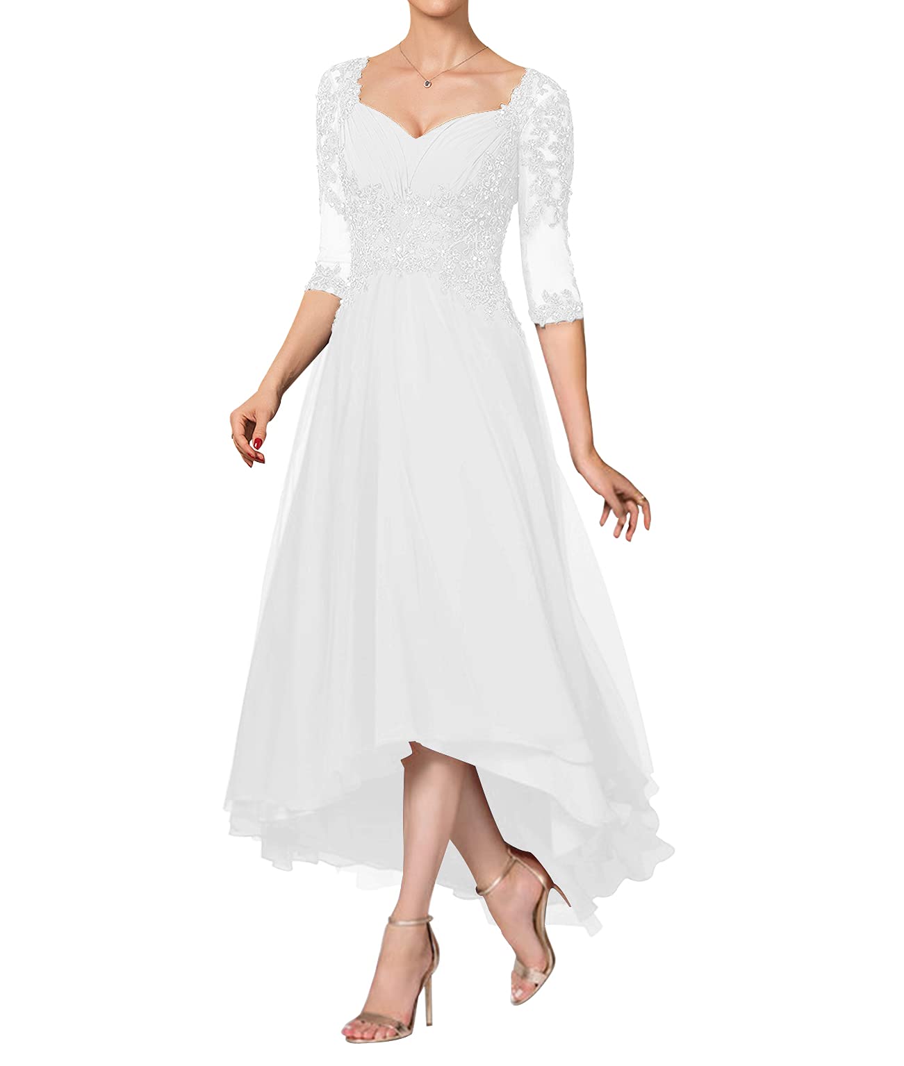 Elegant Lace Formal Wedding Guest Dresses for Women - Mother of The Bride Chiffon Tea-Length Evening Gown for Weddings, Parties & Special Occasions